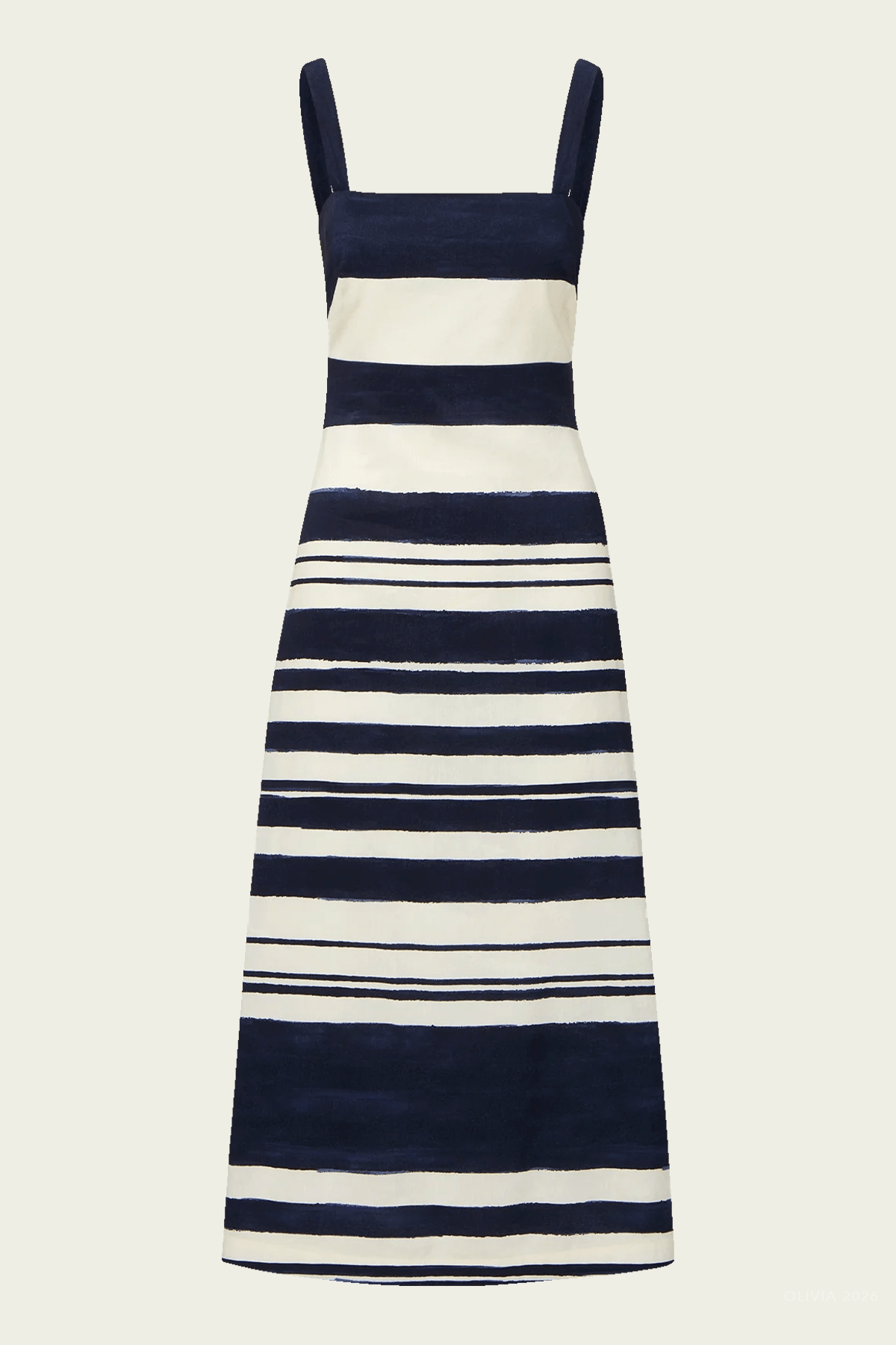 Ella Striped Linen Midi Dress in Navy Dove White - shop - olivia.com