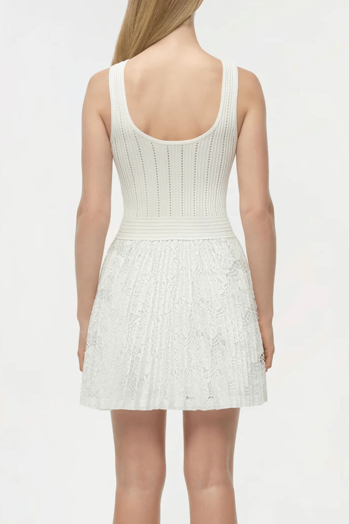 Ellis Knit Lace Mini Dress in Ivory - shop - olivia.com