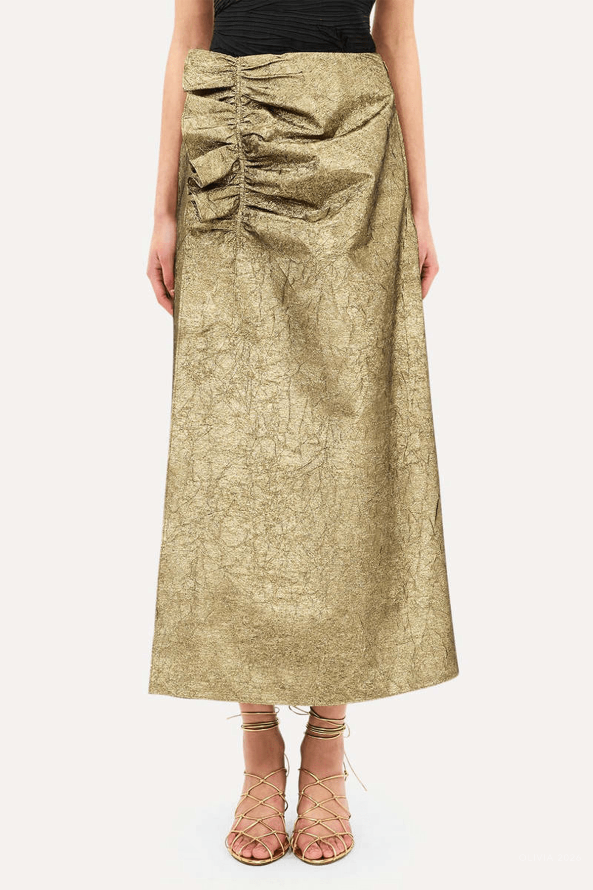 Ellis Taffeta Midi Skirt in Light Gold - shop - olivia.com