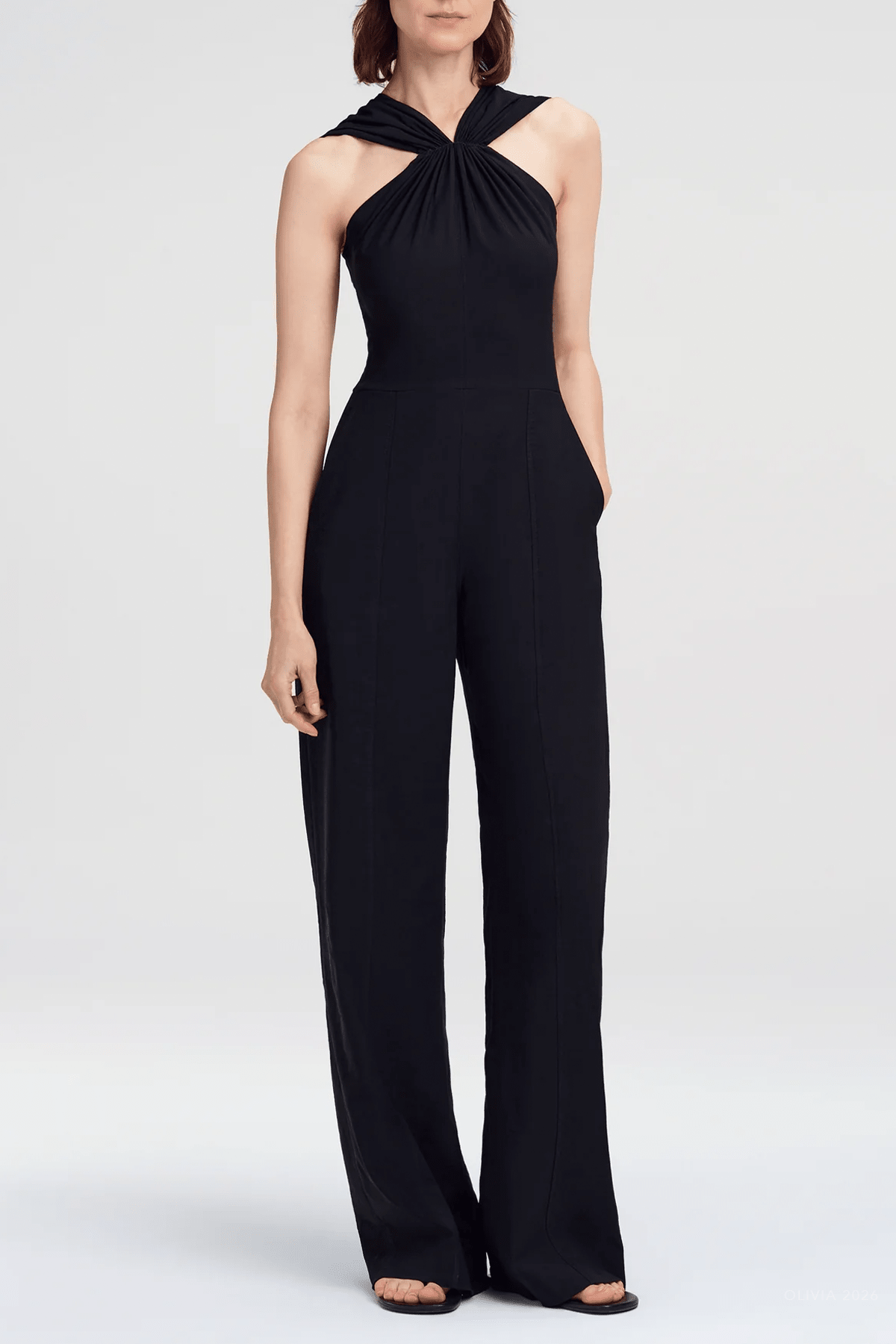 Elouise Stretch Linen Jumpsuit in Black - shop-olivia.com