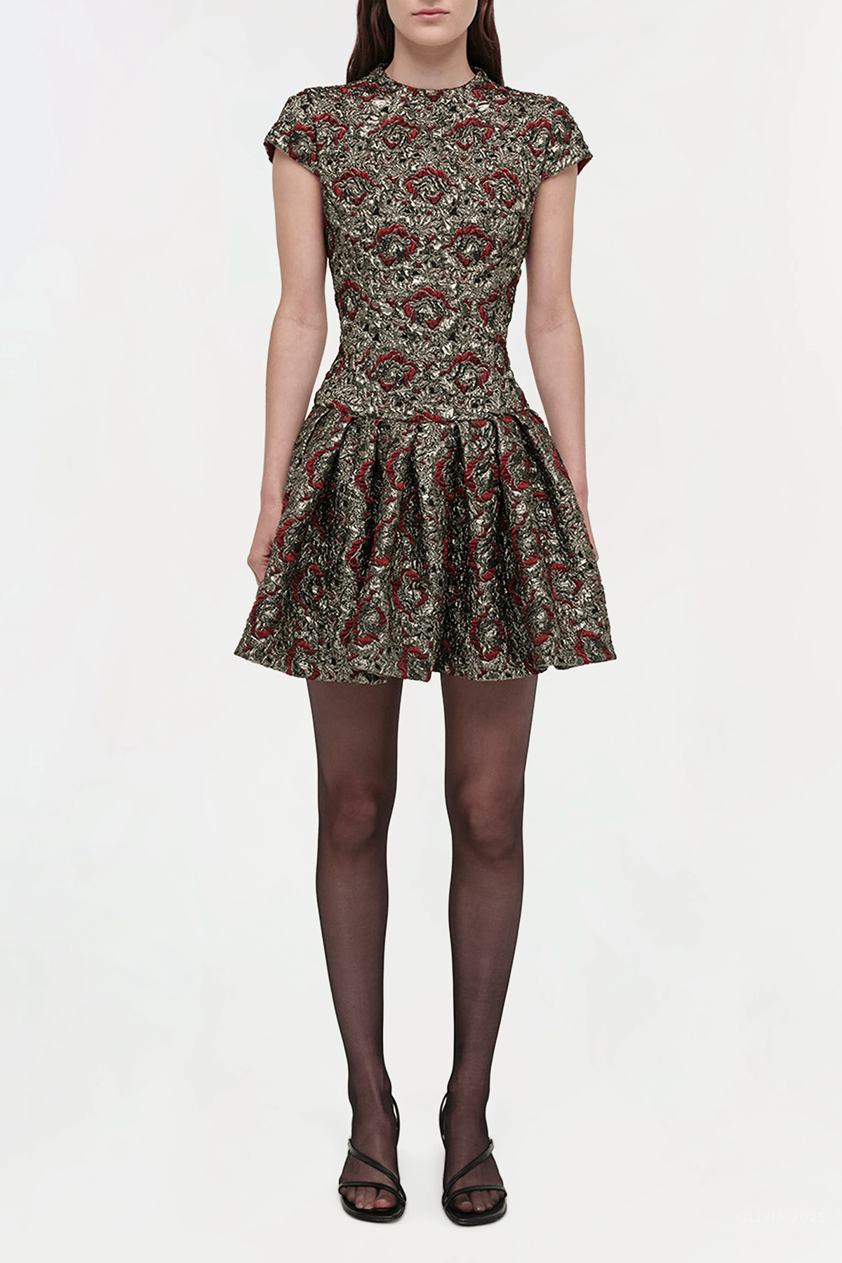 Elowen Gilded Jacquard Mini Dress in Ruby Multi - shop - olivia.com