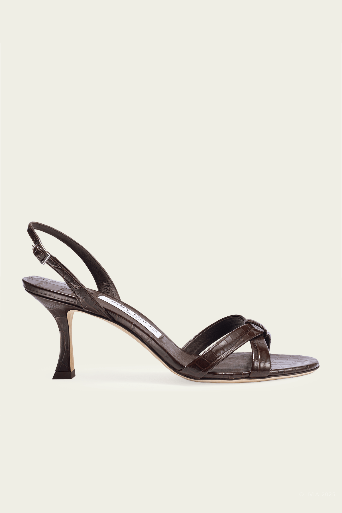 Elsy 70 Croco Embossed Sandal in Chocolate - shop - olivia.com