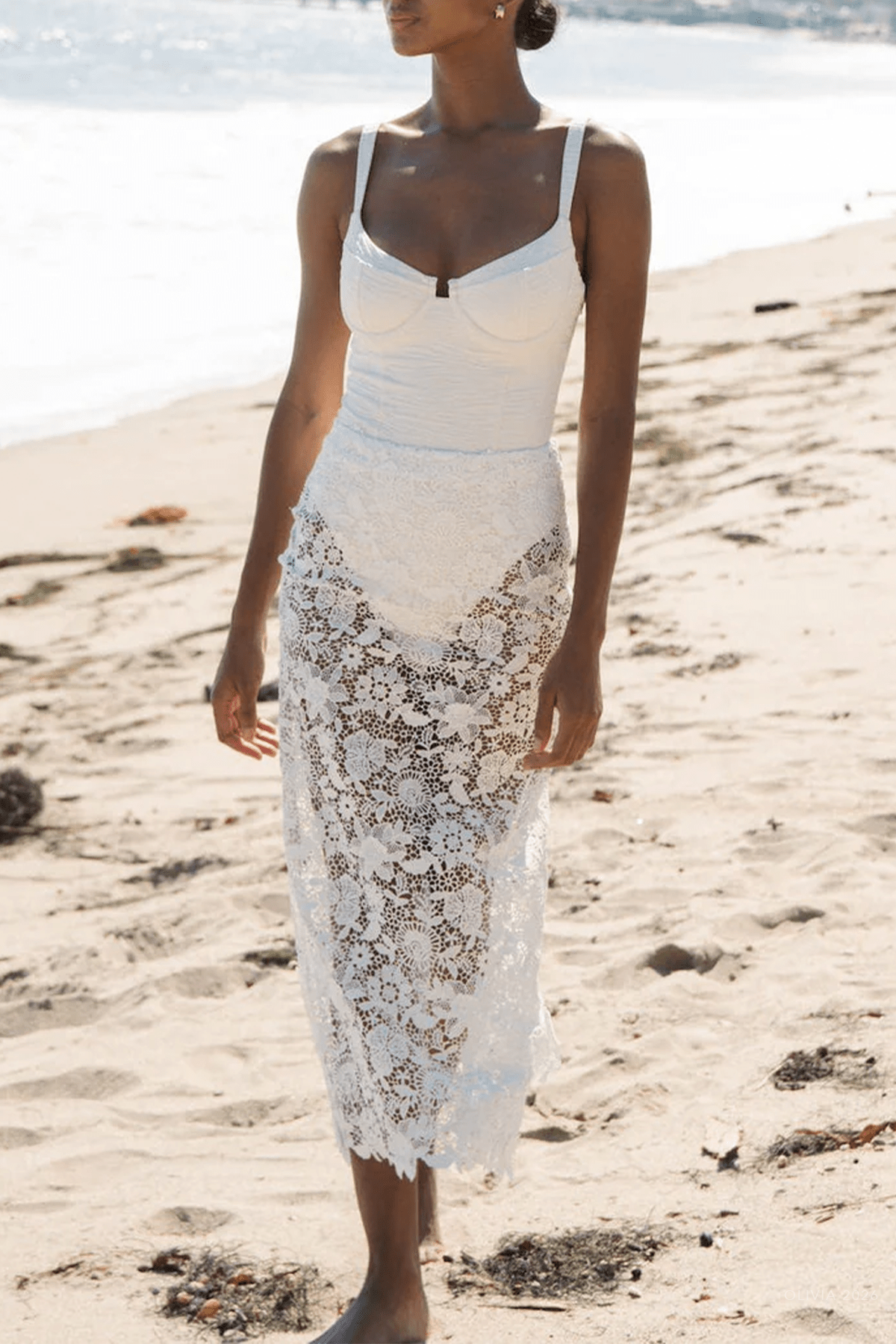 Elyse Lace Skirt in White - shop - olivia.com