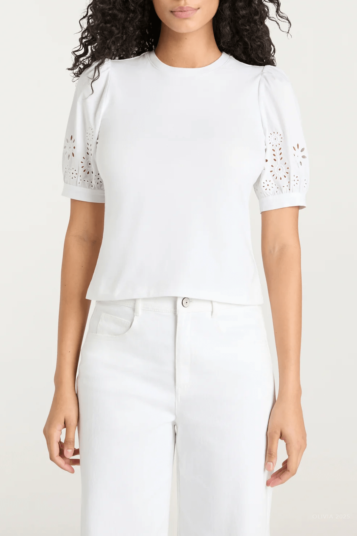 Embroidered Mazie Eyelet Coria Top in White - shop - olivia.com