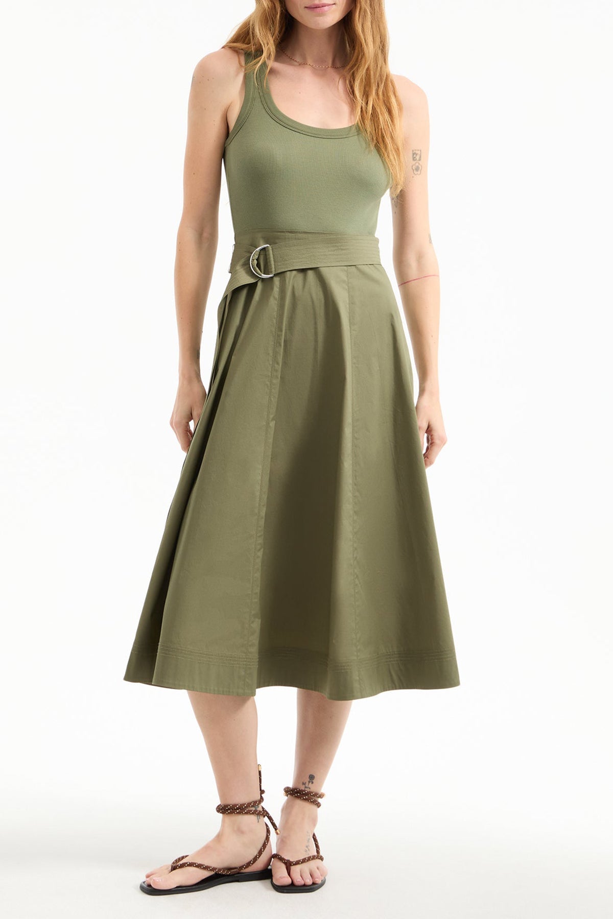Ennis Belted Midi Dress in Stone Army - shop - olivia.com