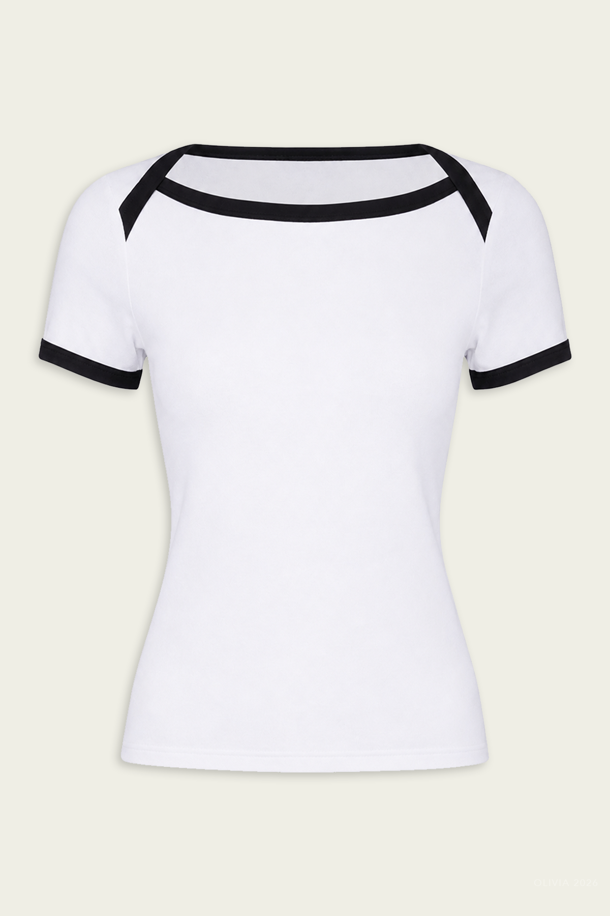 Cotton Ringer Bateau Tee in White Black