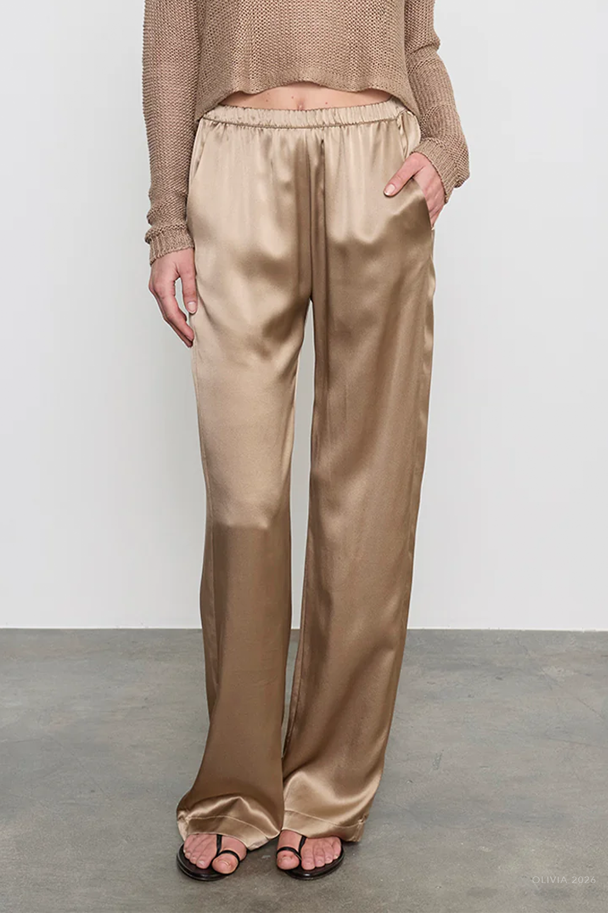 Satin Silk Everywhere Pant in Beige