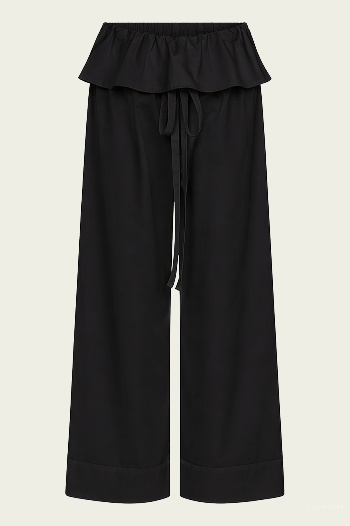 Cotton Peplum Pant in Black