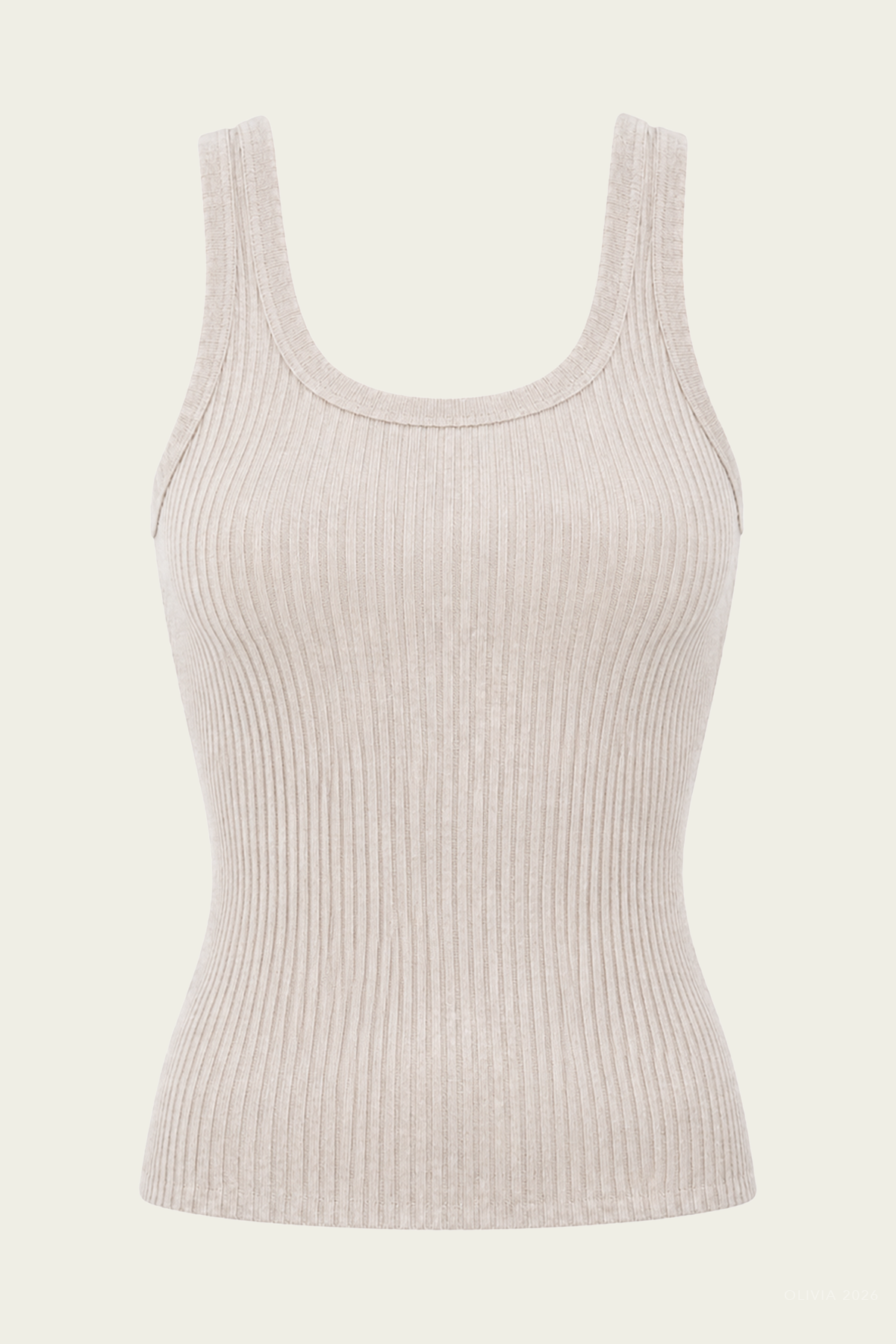 Military Rib Crop Tank in Flax