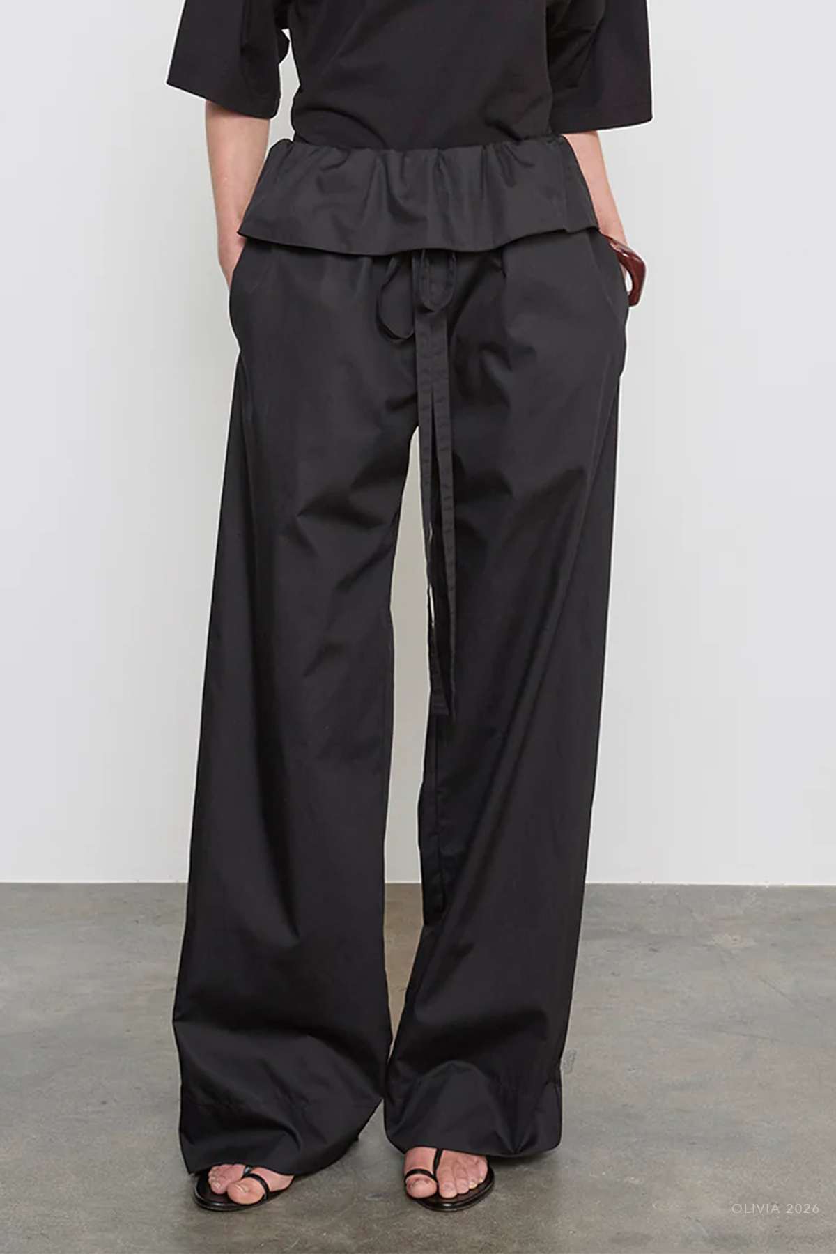 Cotton Peplum Pant in Black