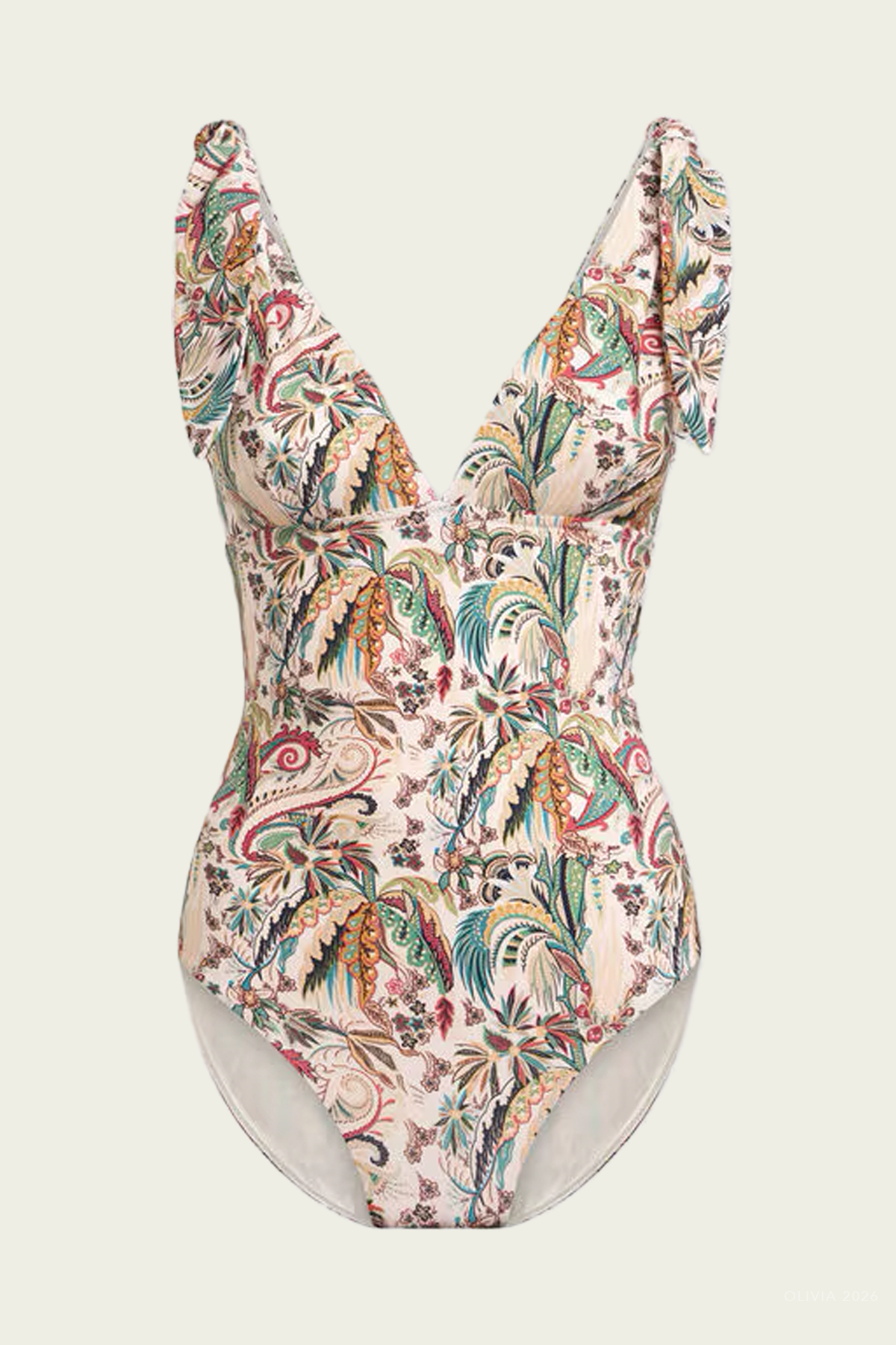 Paisley Foliage Motif One-Piece Swimsuit