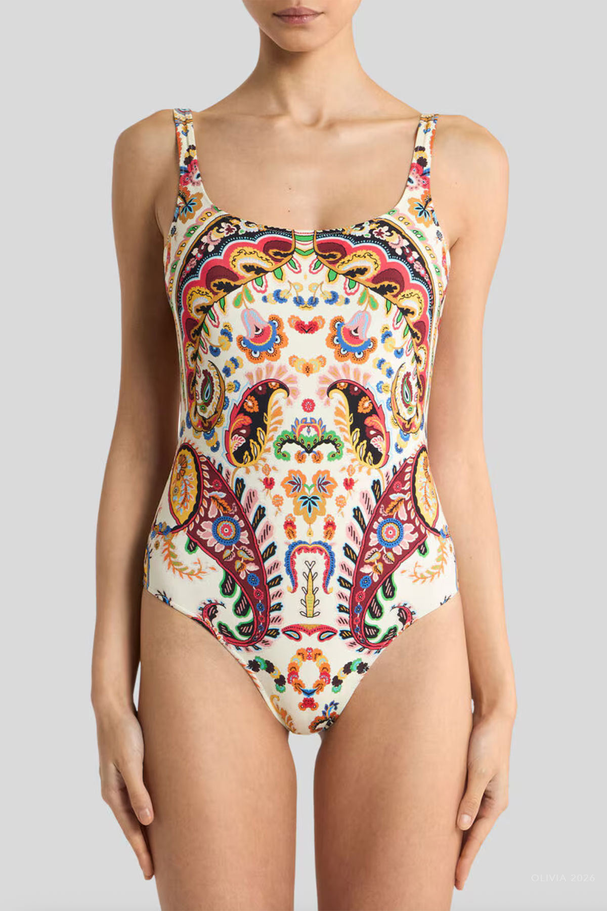 Floral Paisley Motif One-Piece Swimsuit in Multicolor