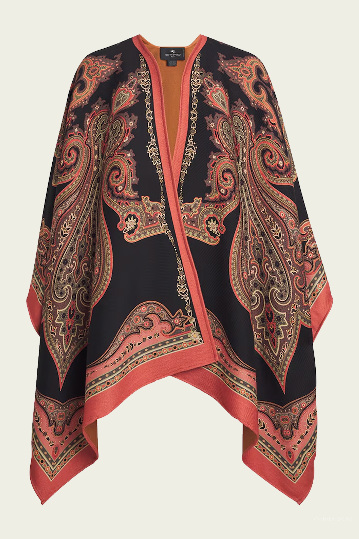 Paisley-Print Cape Poncho in Black Multicolor