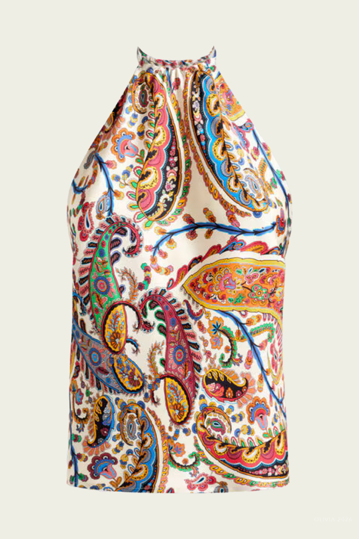 Floral Paisley Halterneck Silk Top in Multicolor
