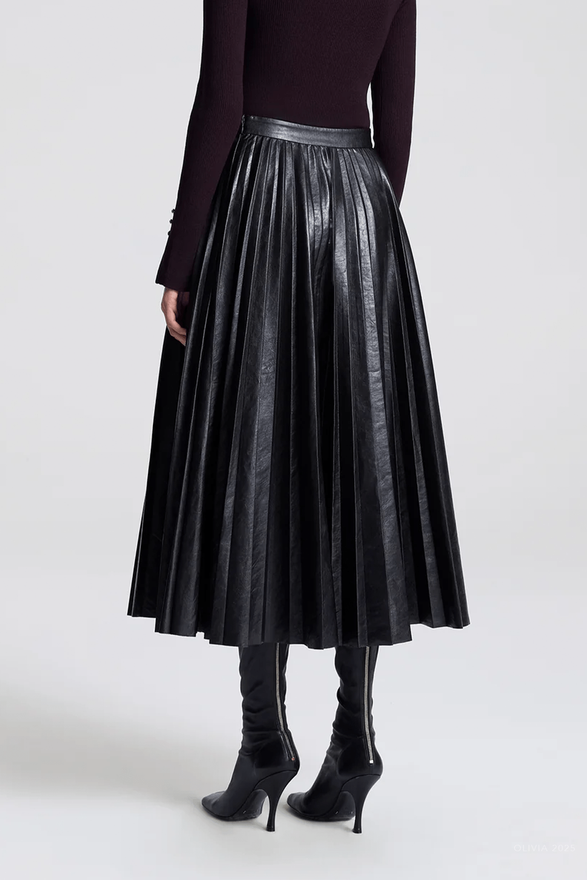 Etta Vegan Leather Midi Skirt in Deepest Brown - shop - olivia.com