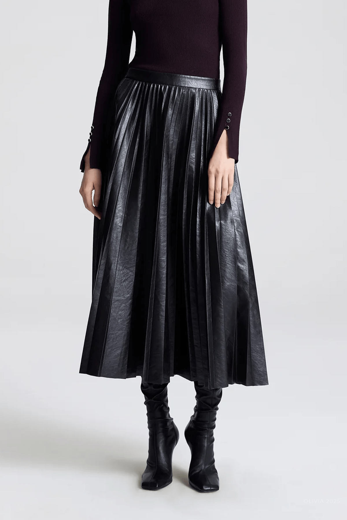 Etta Vegan Leather Midi Skirt in Deepest Brown - shop - olivia.com