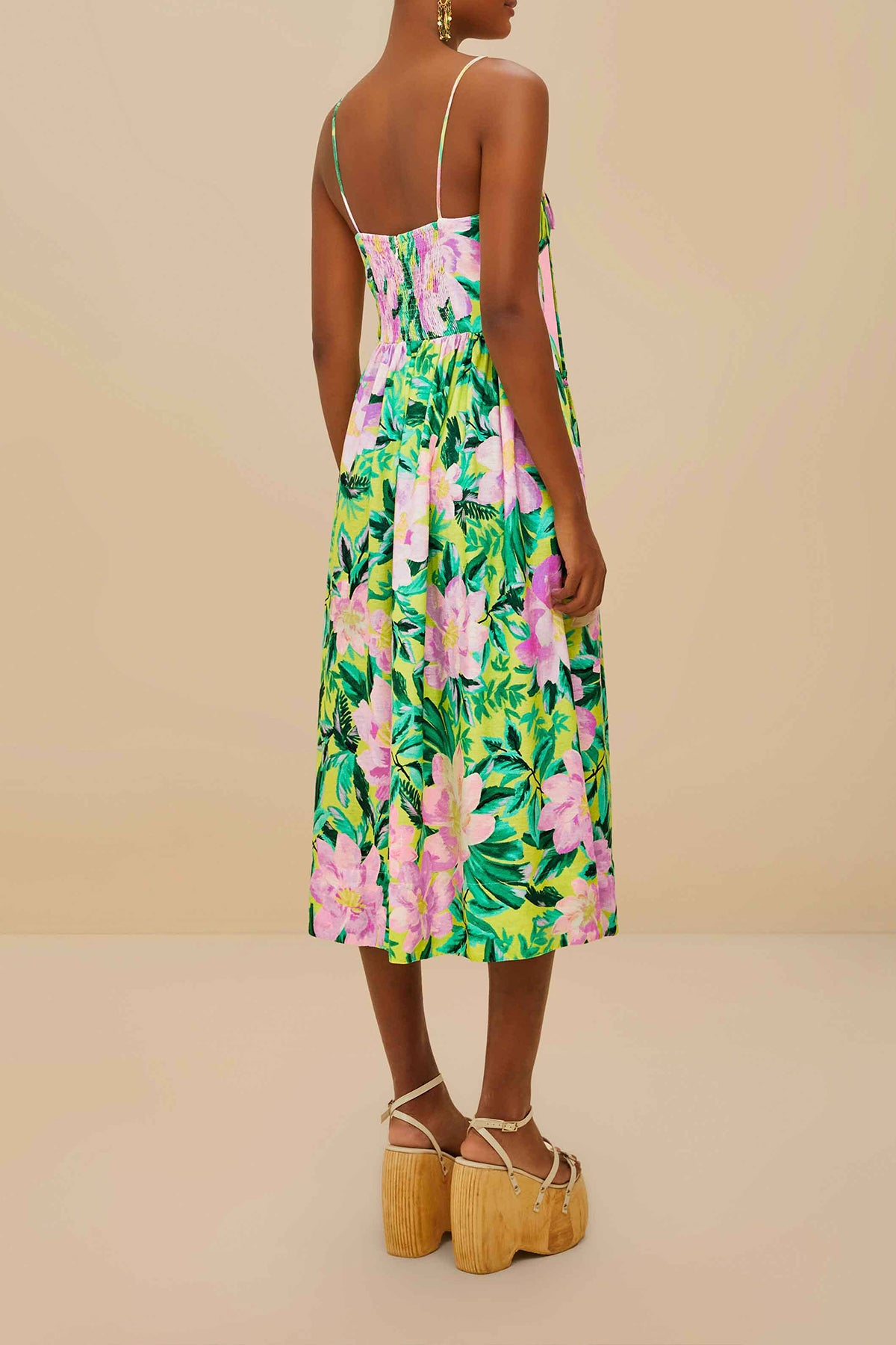 Green Painted Flowers Midi Dress