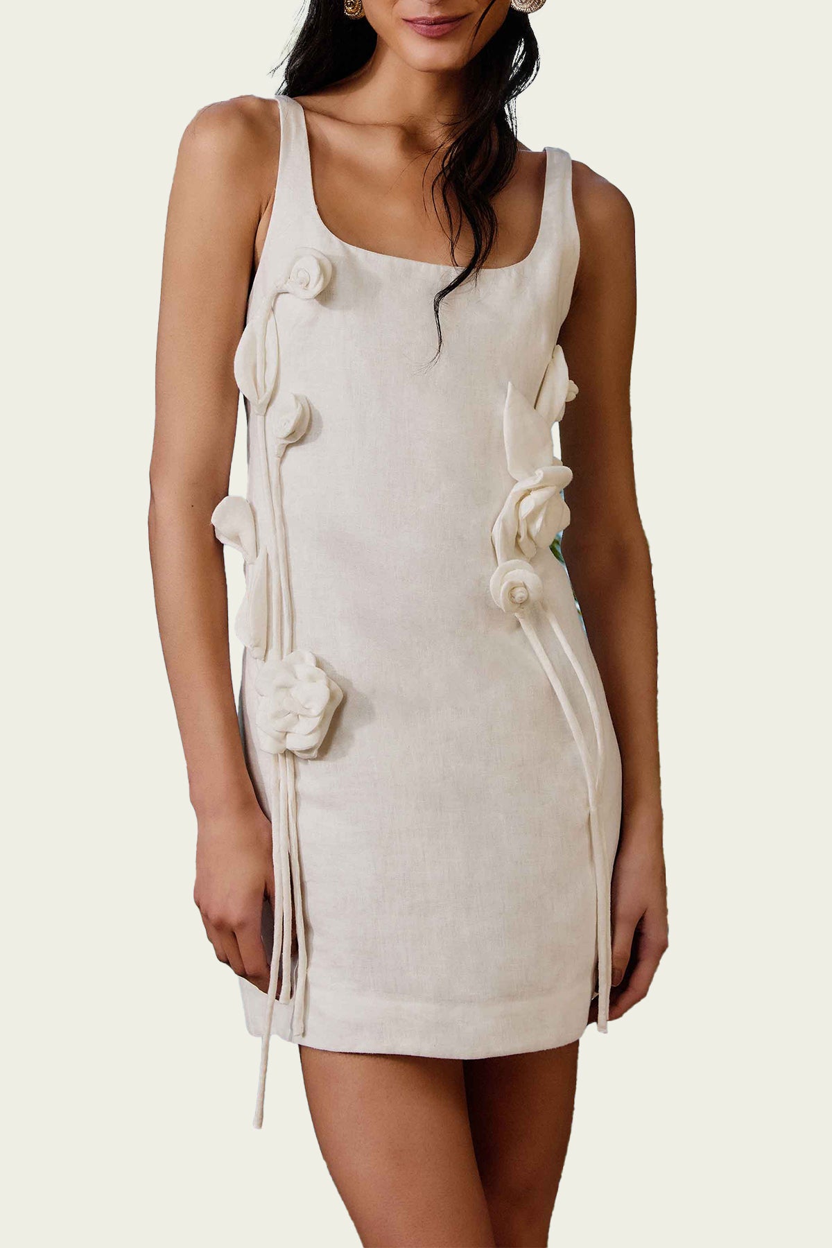 Off-White Sleeveless Linen Mini Dress