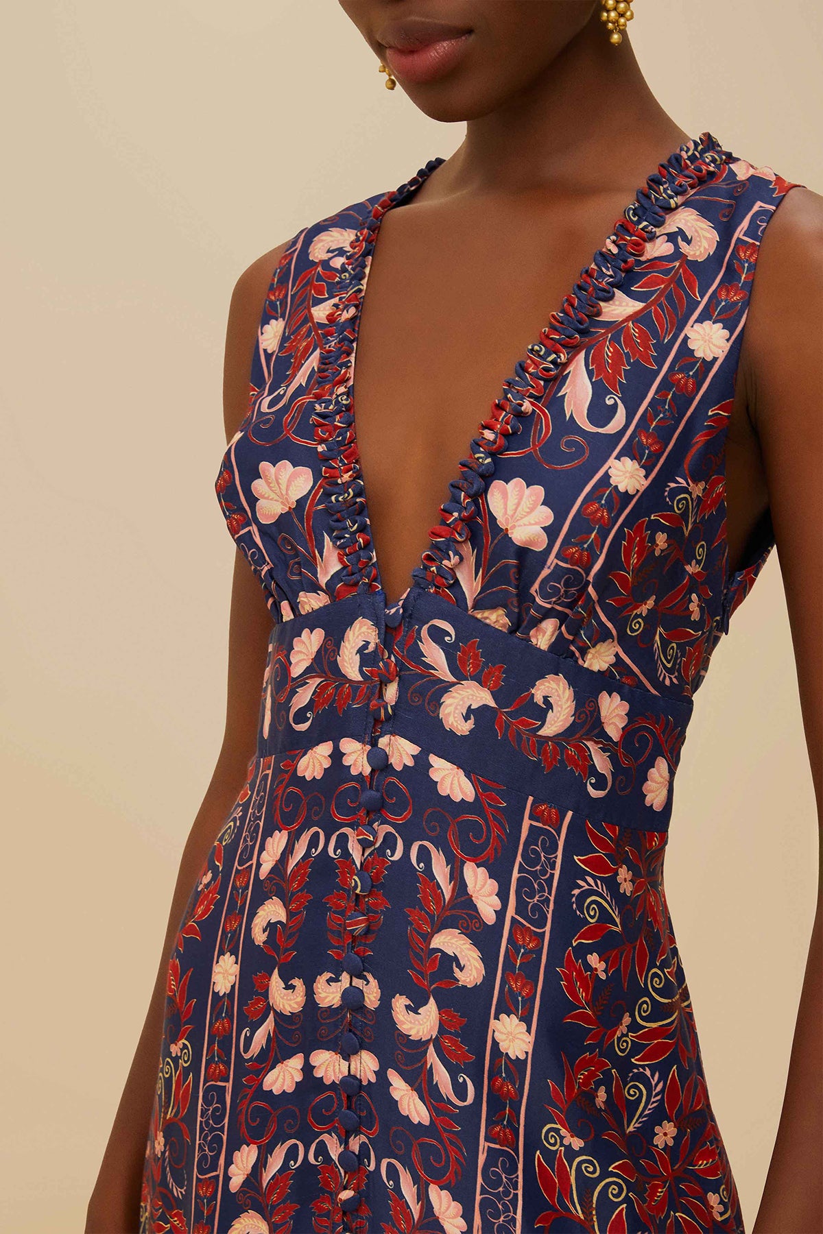 Boho Floral Scarf Navy Blue Midi Dress