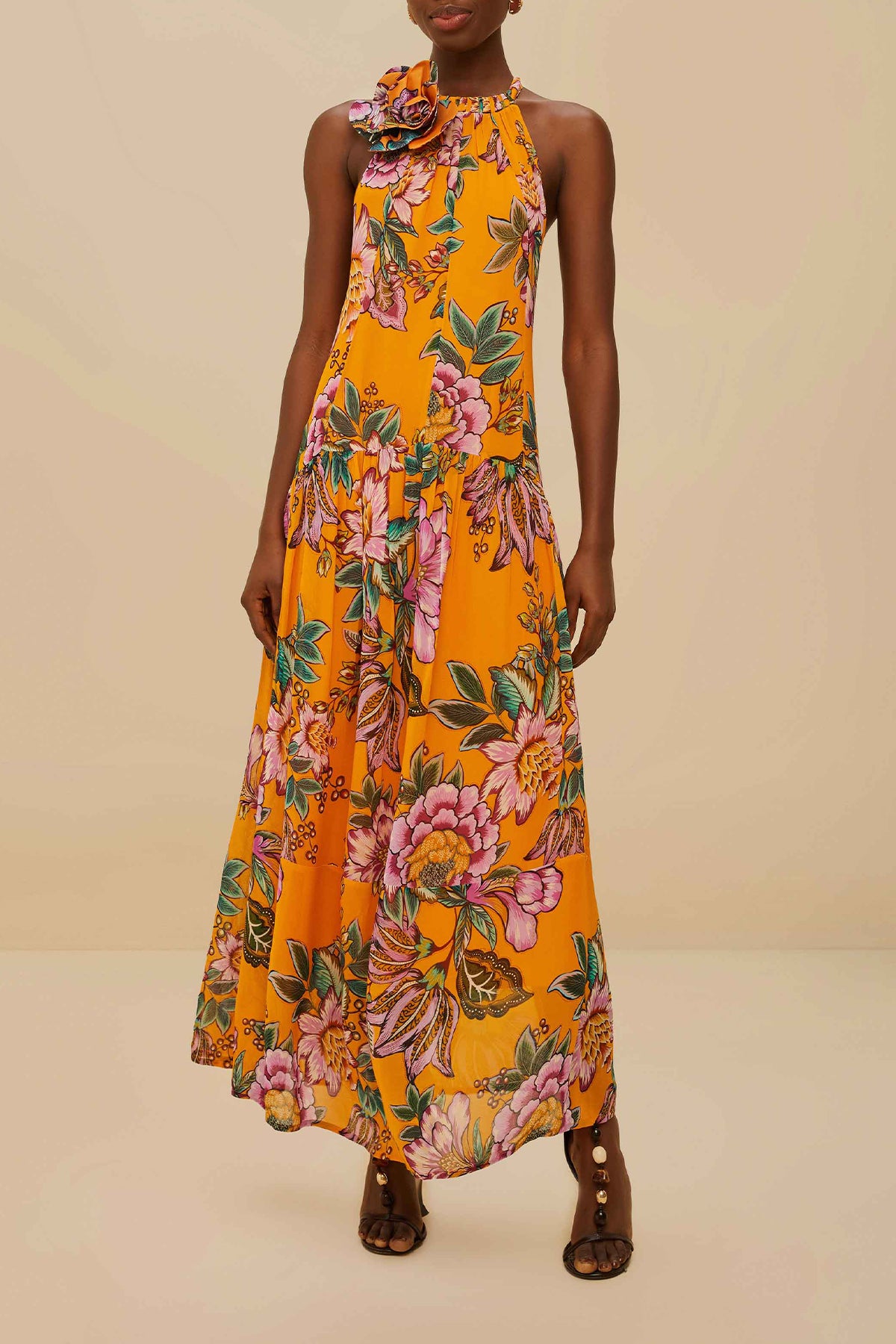 Orange Wonderful Bouquet Maxi Dress