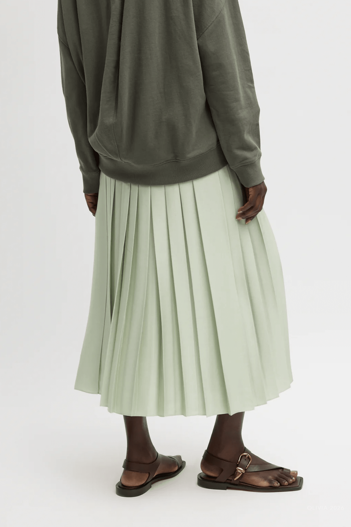 Feather Weight Pleated Pull On Skirt in Sage - shop - olivia.com