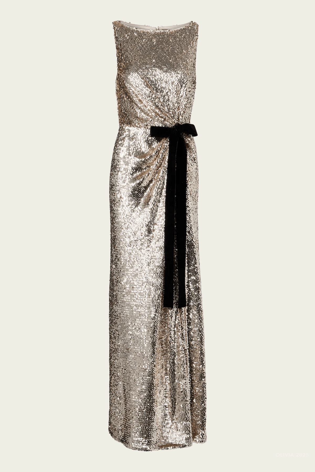 Felicity Draped Sequin Gown in Gold Multi - shop - olivia.com