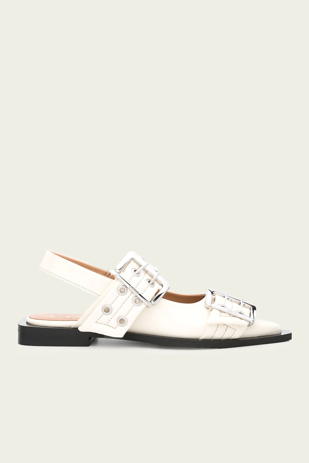 Feminine Buckle Ballerina Naplack Sandal in Egret - shop-olivia.com