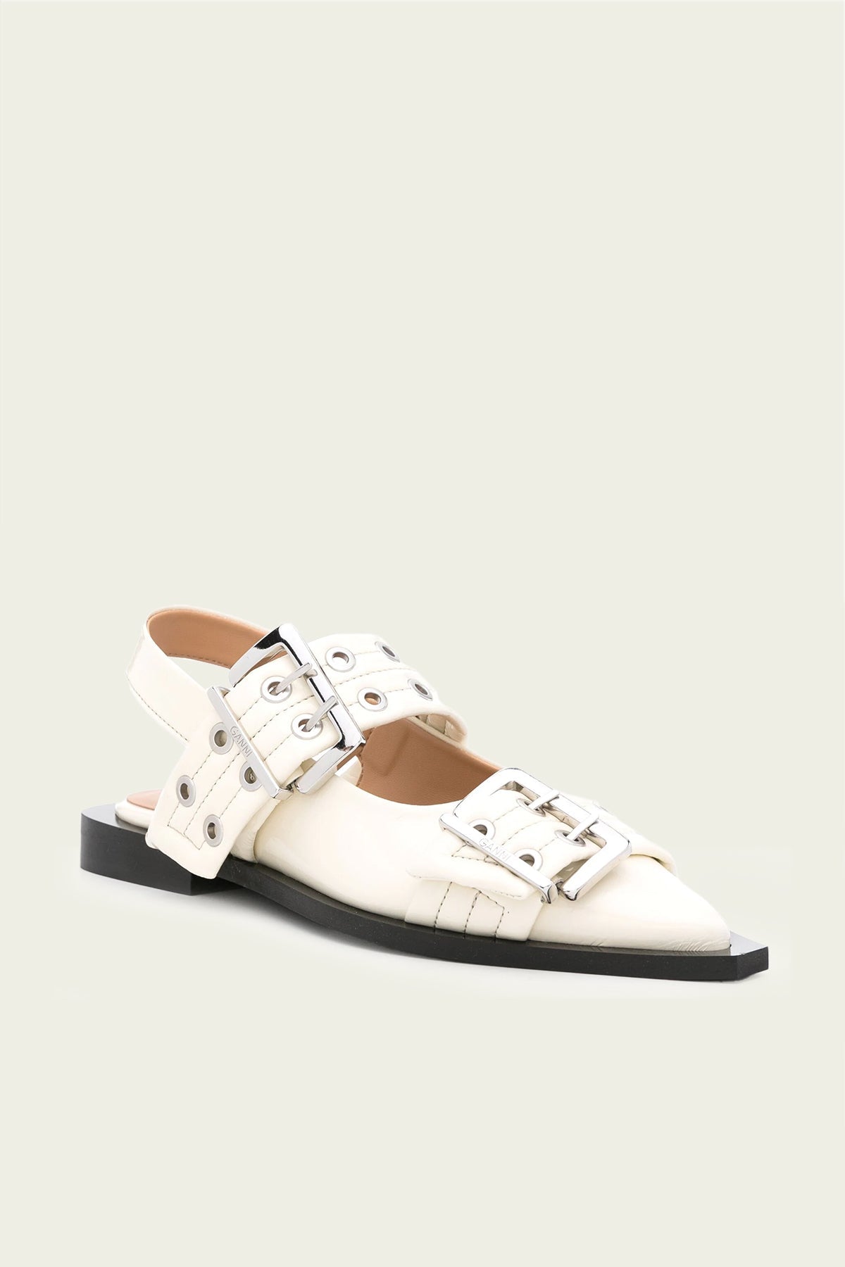 Feminine Buckle Ballerina Naplack Sandal in Egret - shop-olivia.com