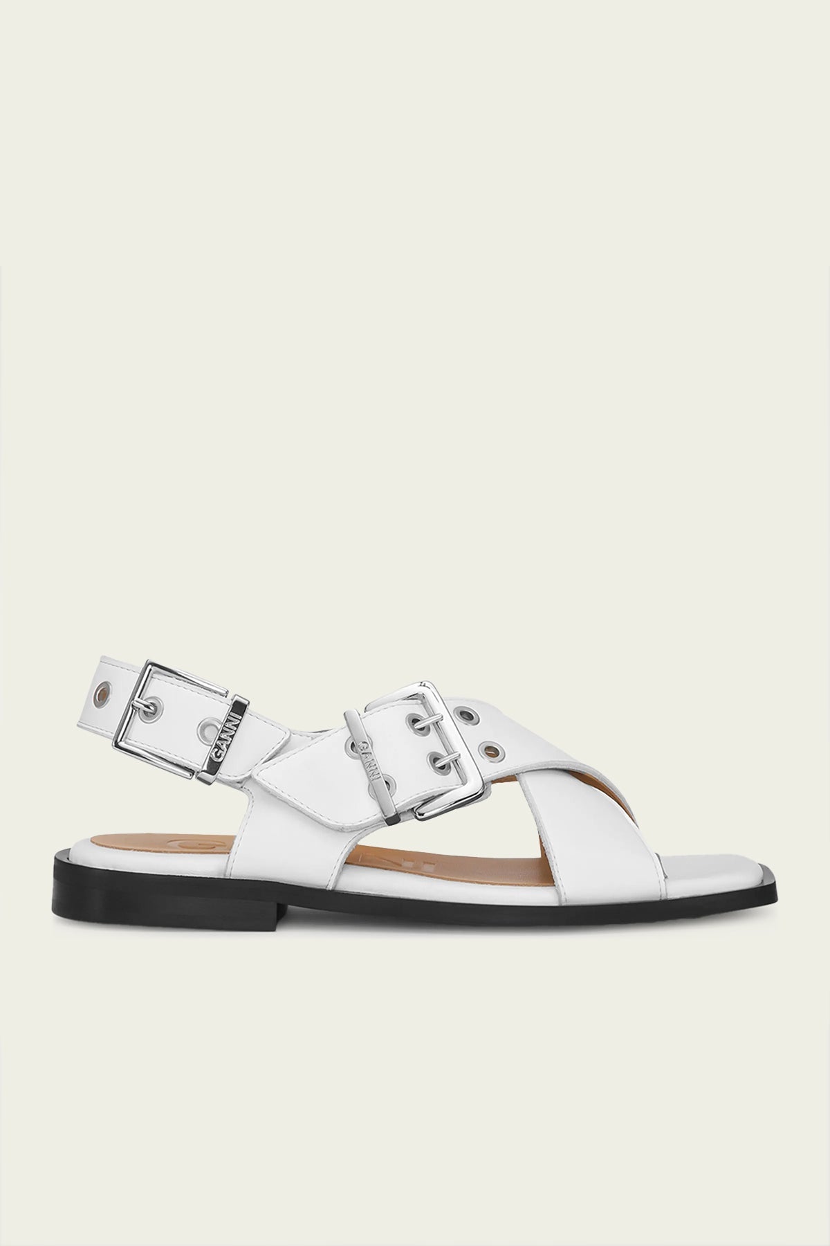 Feminine Buckle Cross Strap Sandal in Egret - shop-olivia.com