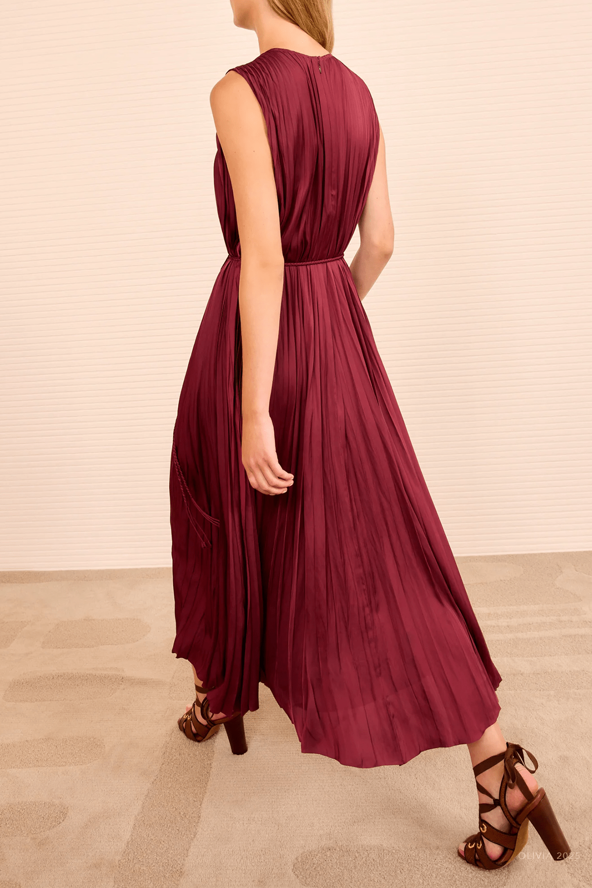 Fianna Pleated Midi Dress in Claret - shop - olivia.com