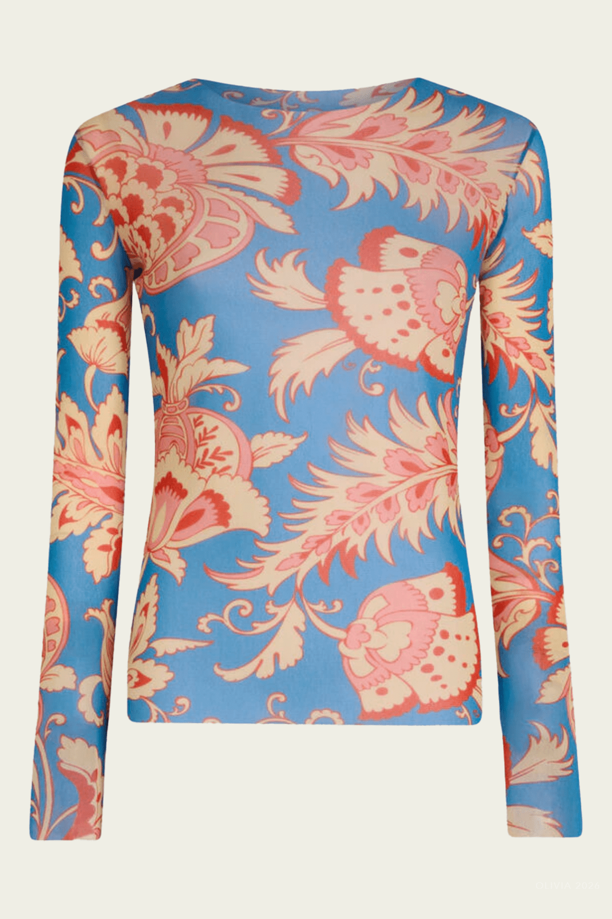 Floral Motif Stretch Tulle Top in Light Blue - shop - olivia.com
