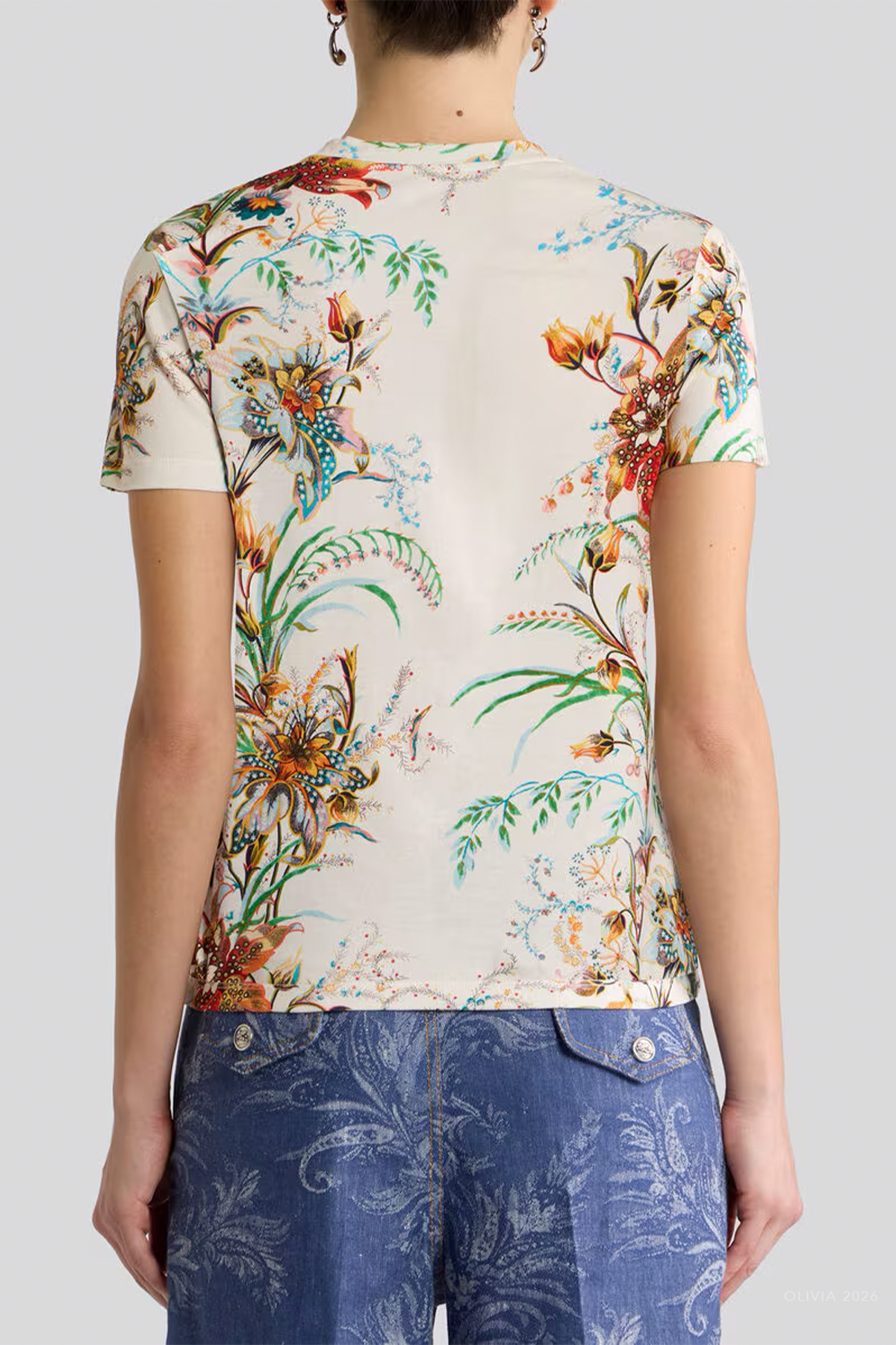 Floral-Print Cotton T-Shirt in Ecru Multi - shop-olivia.com