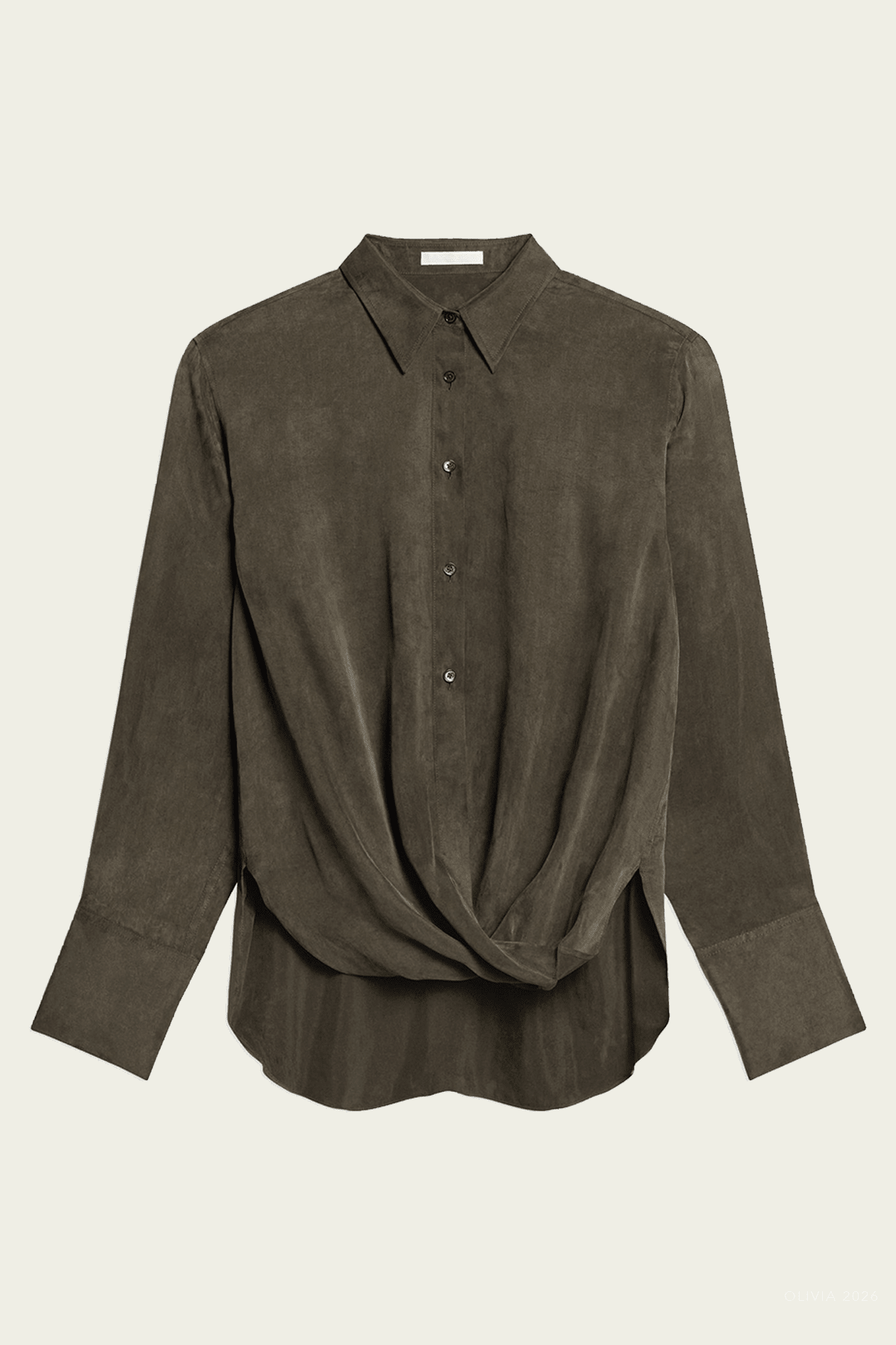Fluid Drape Shirt in Dark Moss - shop-olivia.com