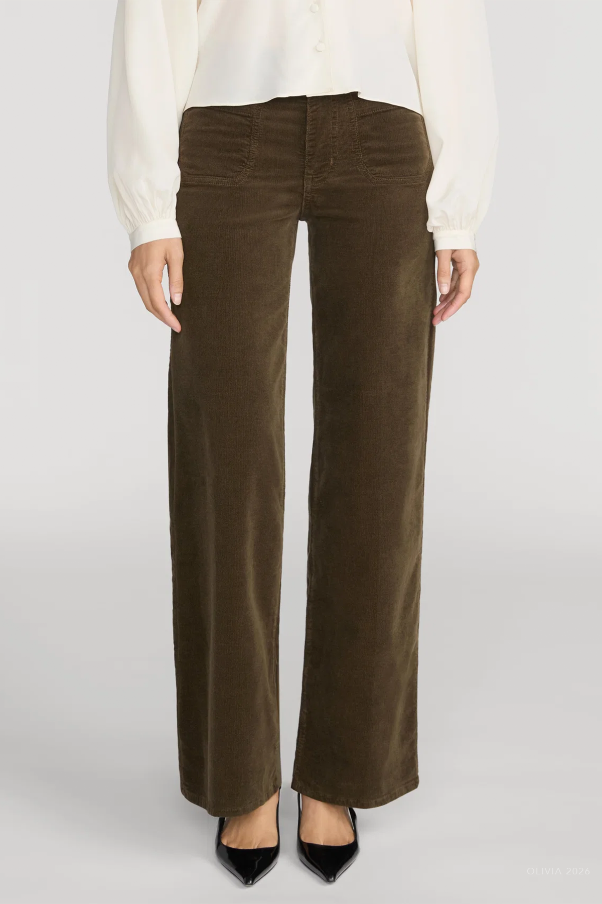 Le Slim Palazzo Modernist Pocket Corduroy in Rich Military
