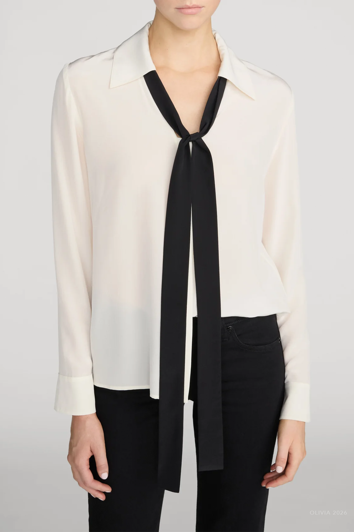 The Contrast Tie Shirt in Cream