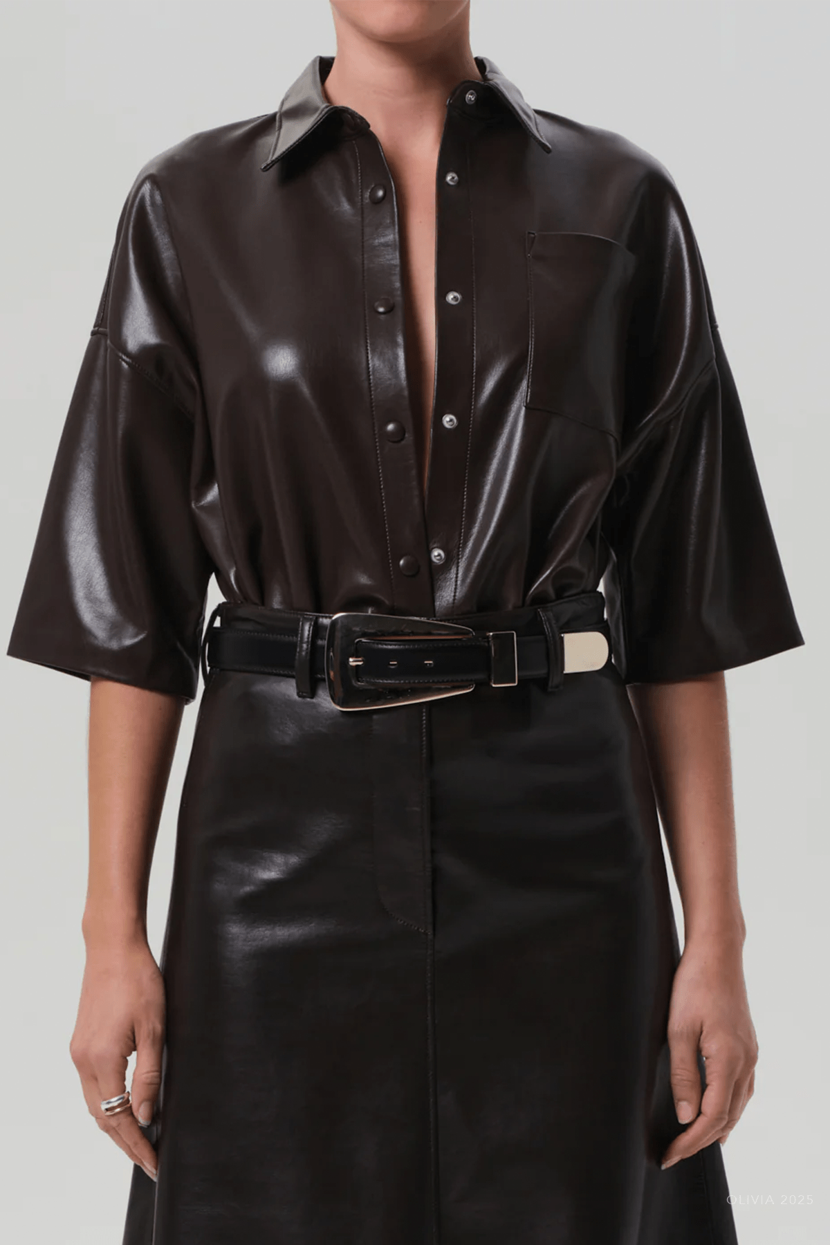 Frances Cropped Cape Button Up in Chocolate - shop - olivia.com