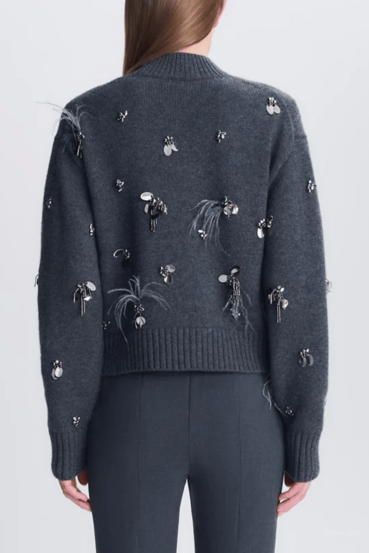 Gabriette Embellished Sweater in Charcoal - shop-olivia.com