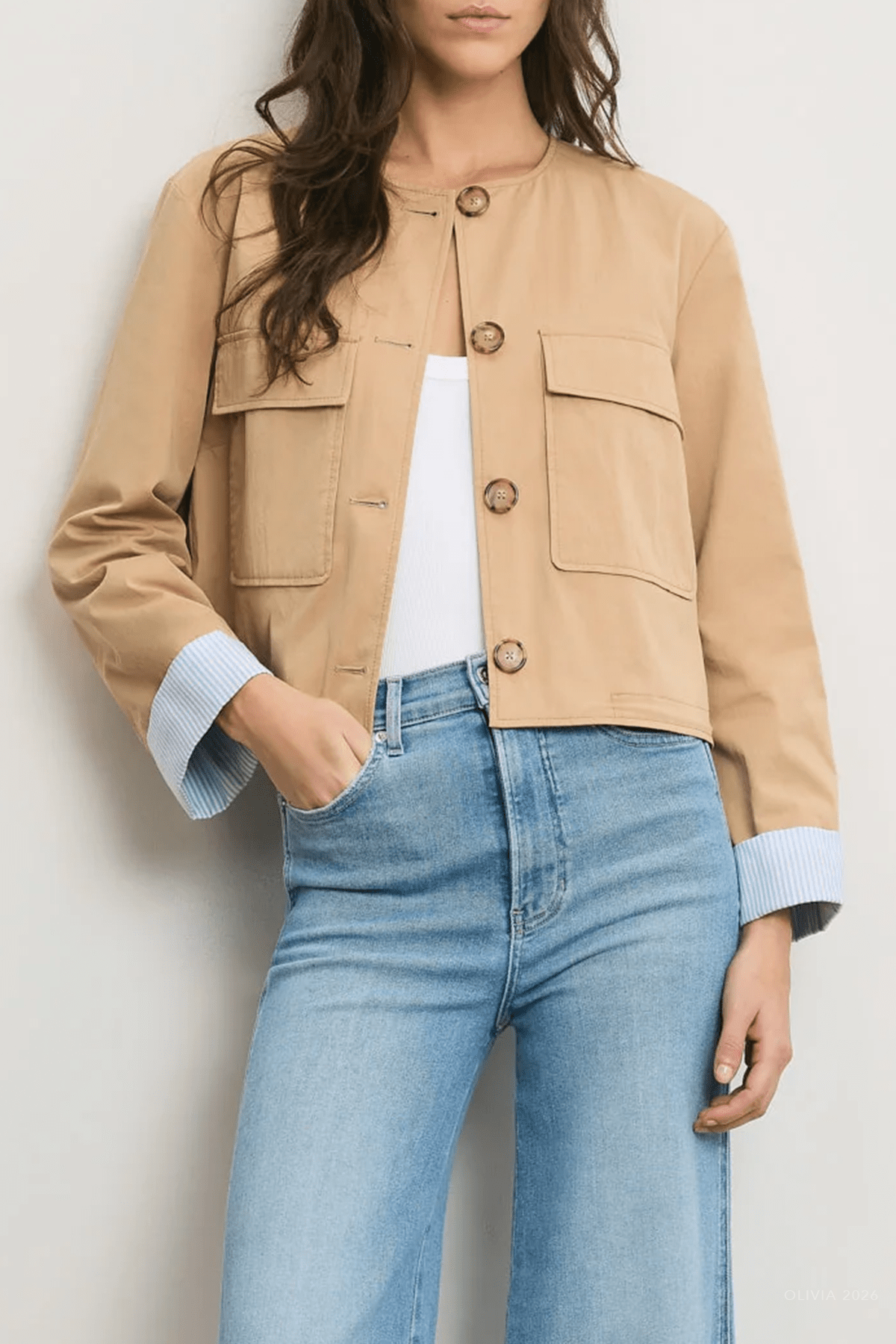Gala Cropped Utility Jacket in Khaki - shop - olivia.com