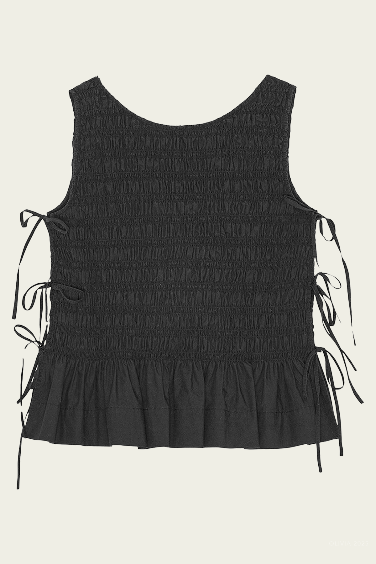 Cotton Smock Tie Top in Black