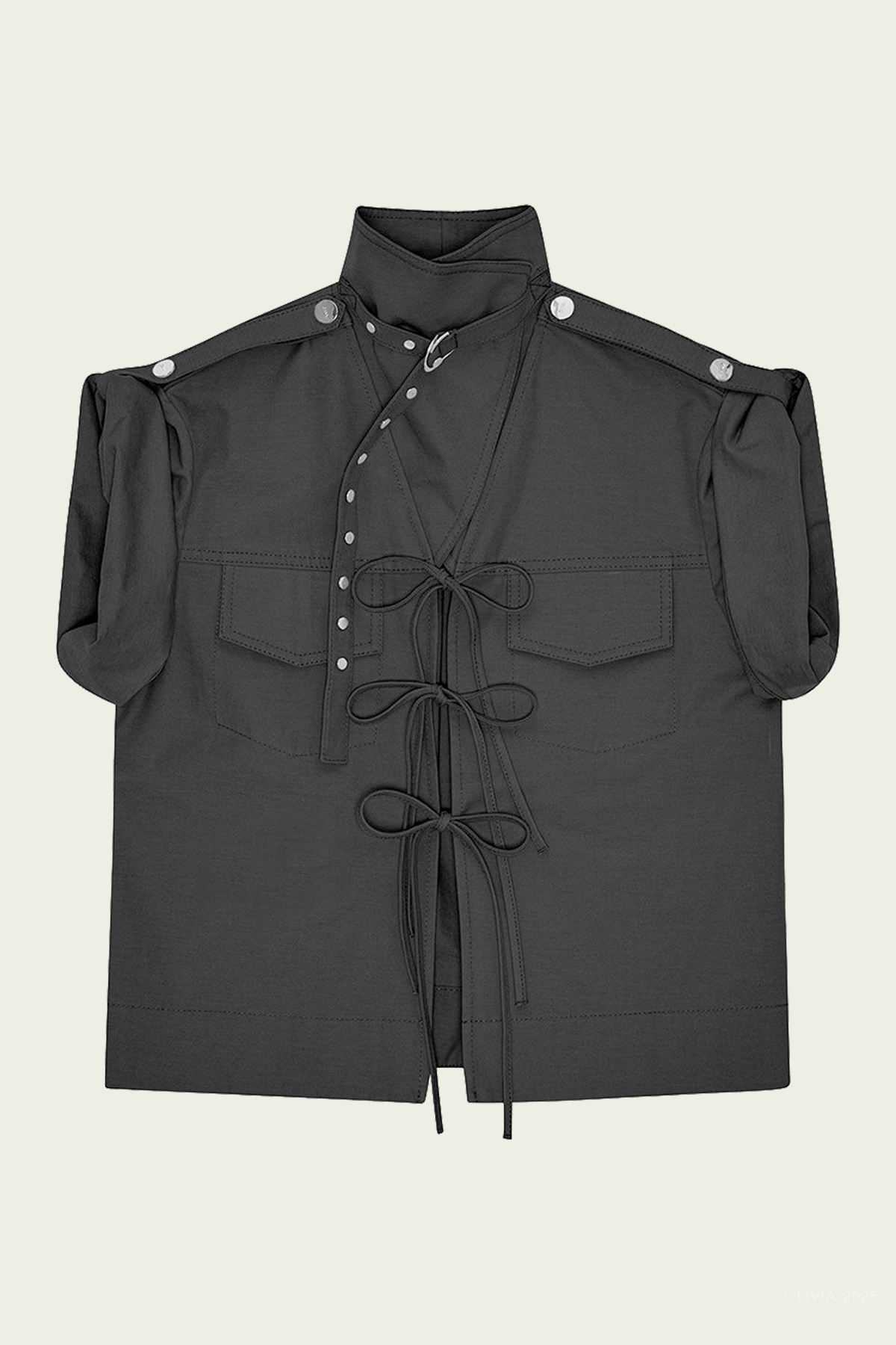 Stretch Cotton Cowl-Neck Blouse in Black