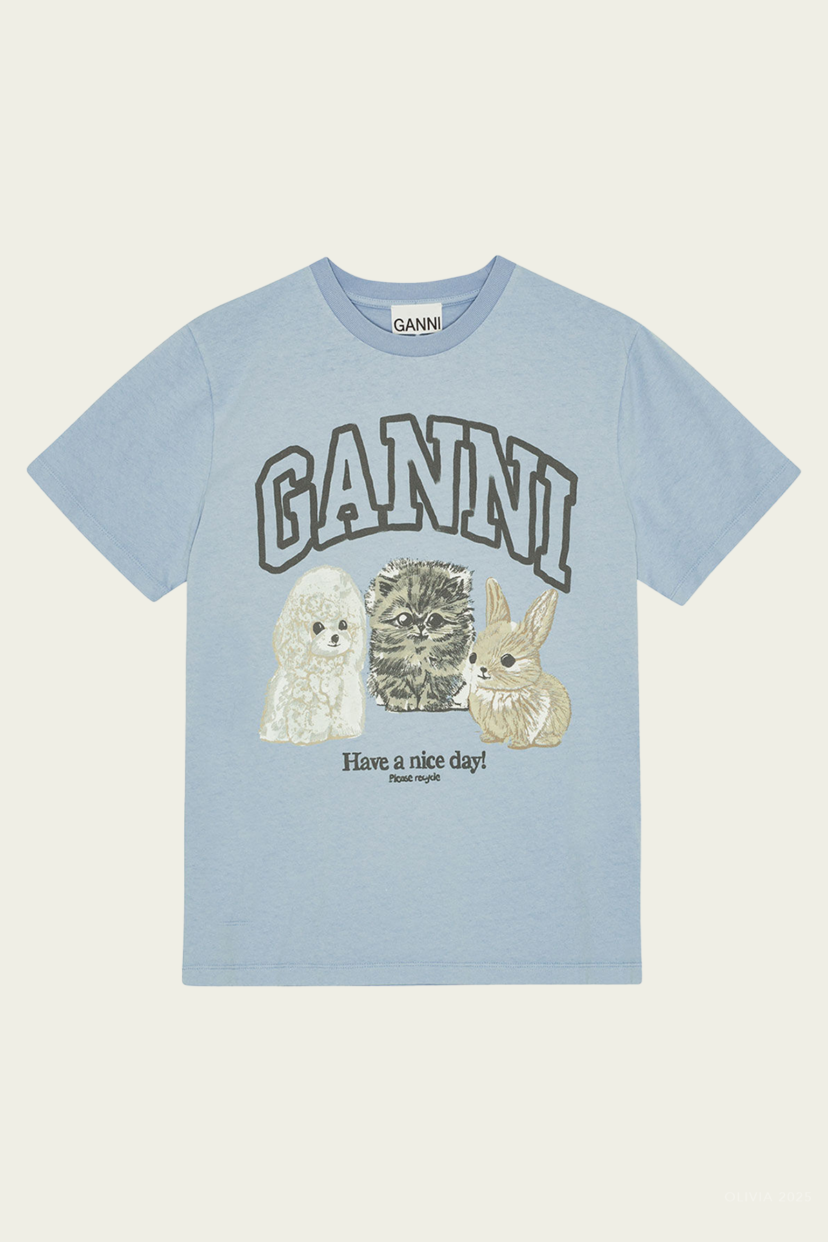Cotton Animal Print T-Shirt in Chambray Blue