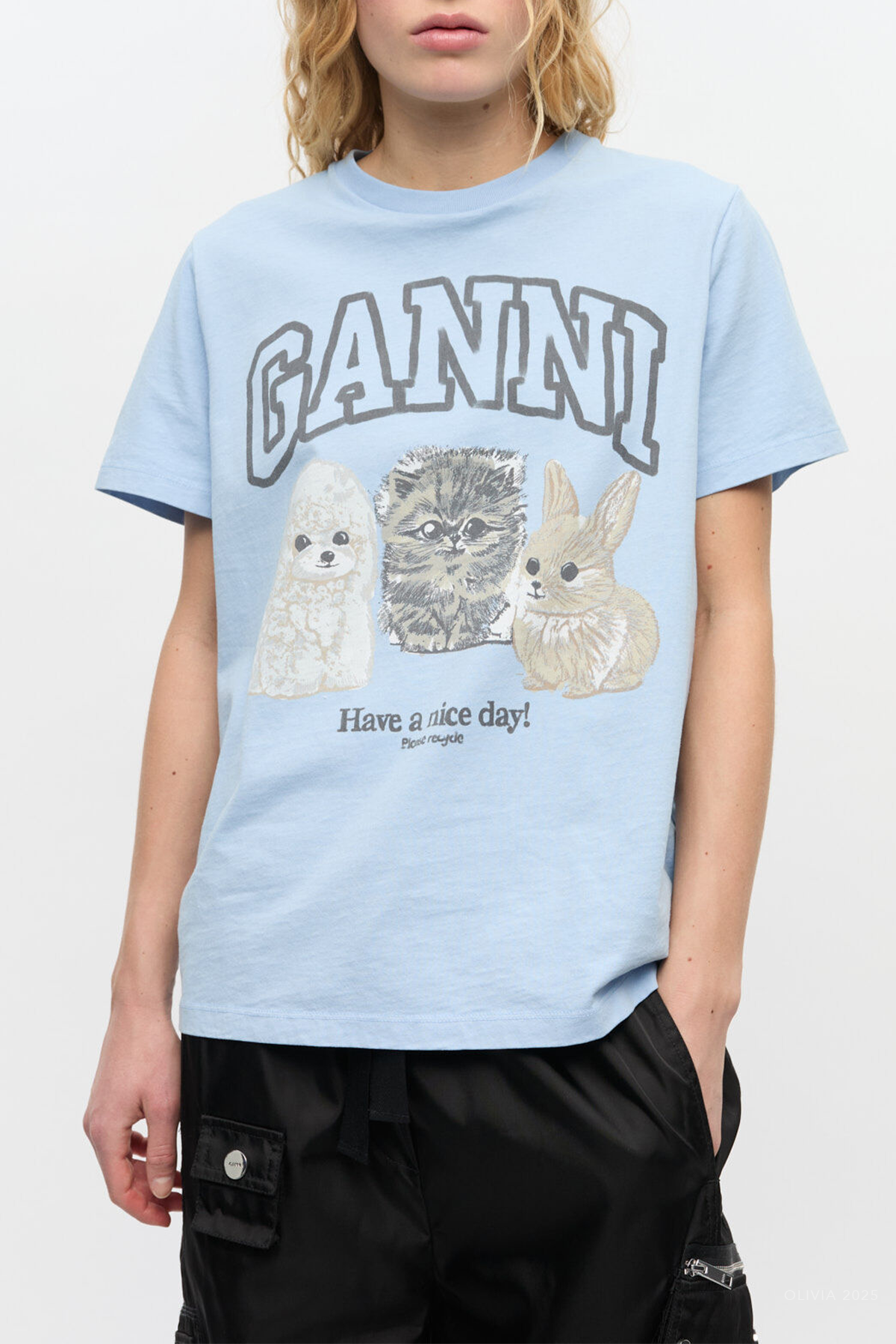 Cotton Animal Print T-Shirt in Chambray Blue