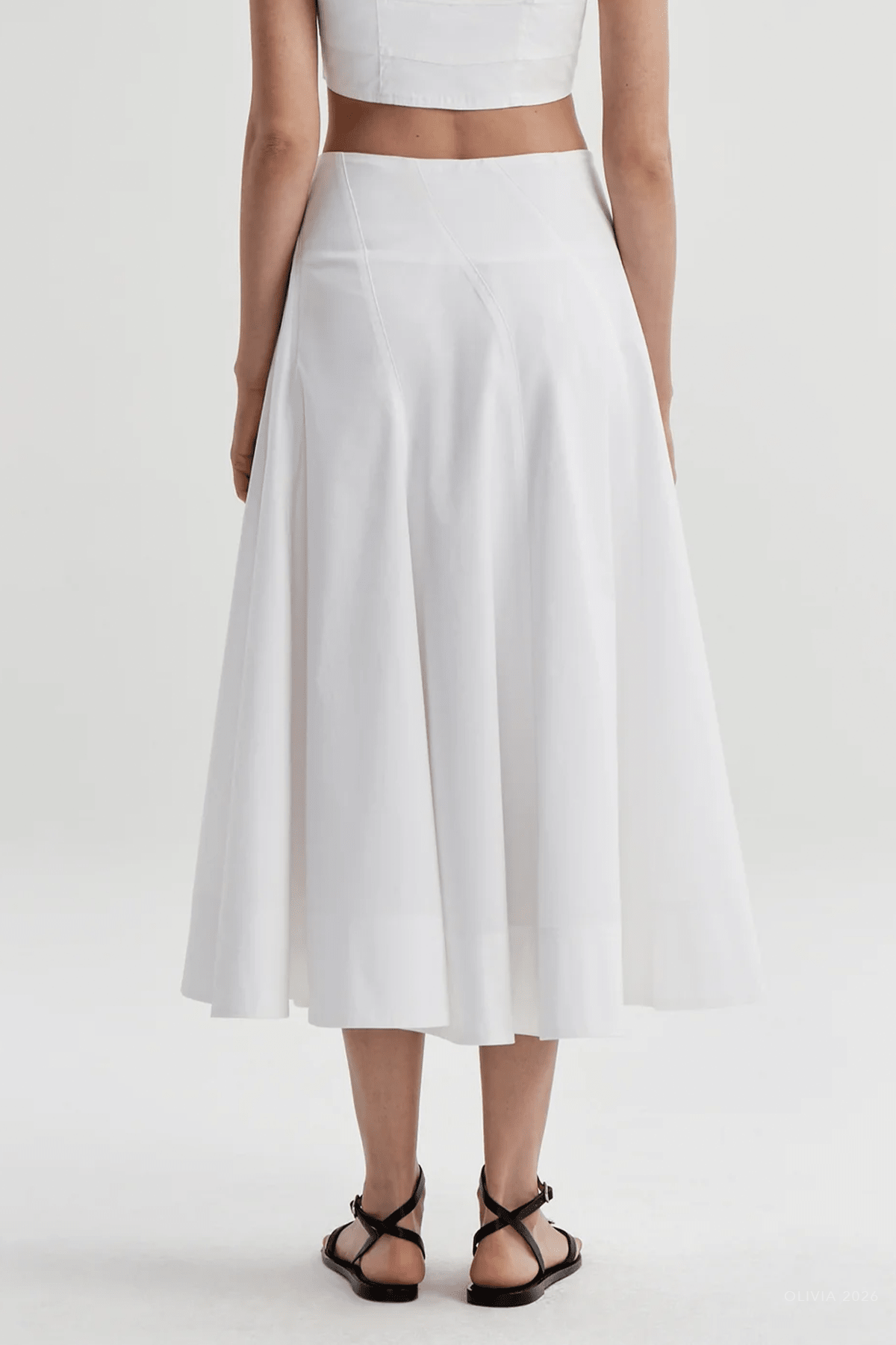 Gemma Stretch Cotton Midi Skirt in White - shop - olivia.com