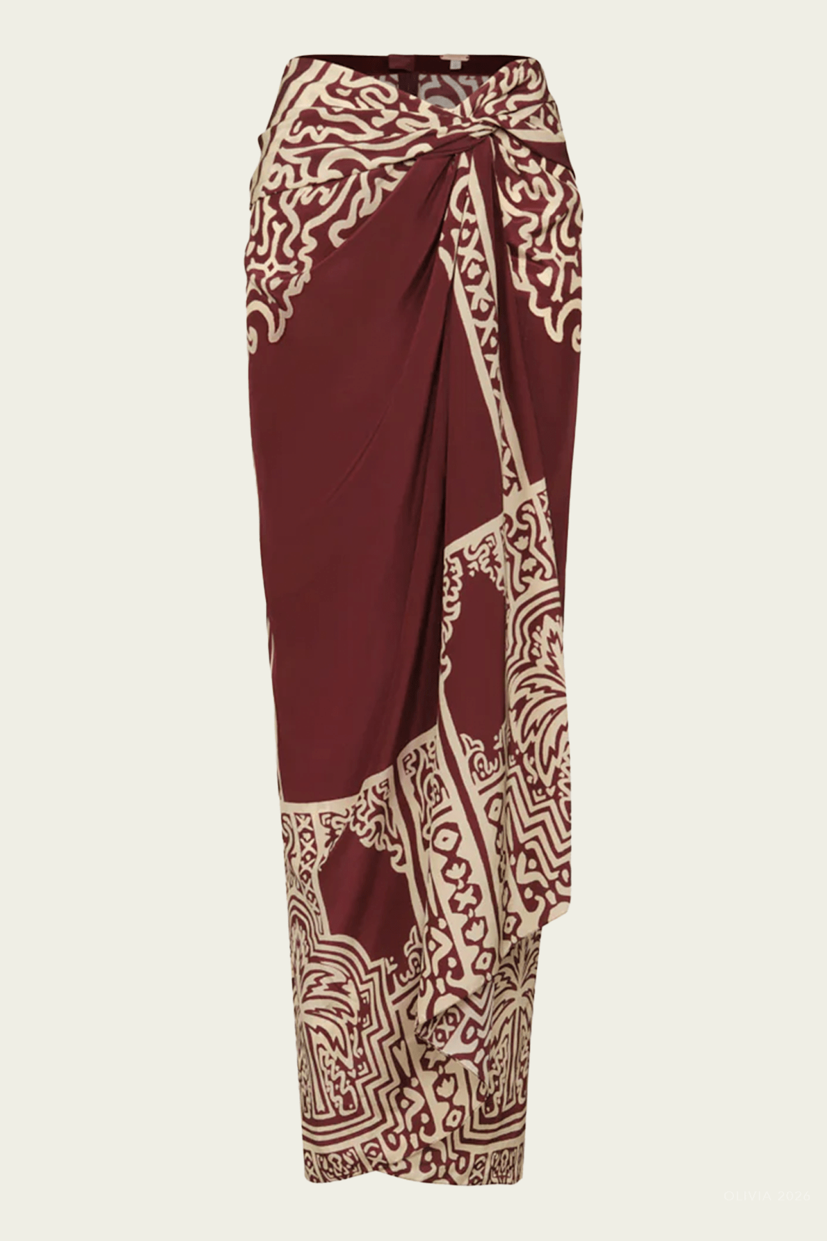 Geometry Of The Saddle Skirt in Wine Ecru - shop-olivia.com