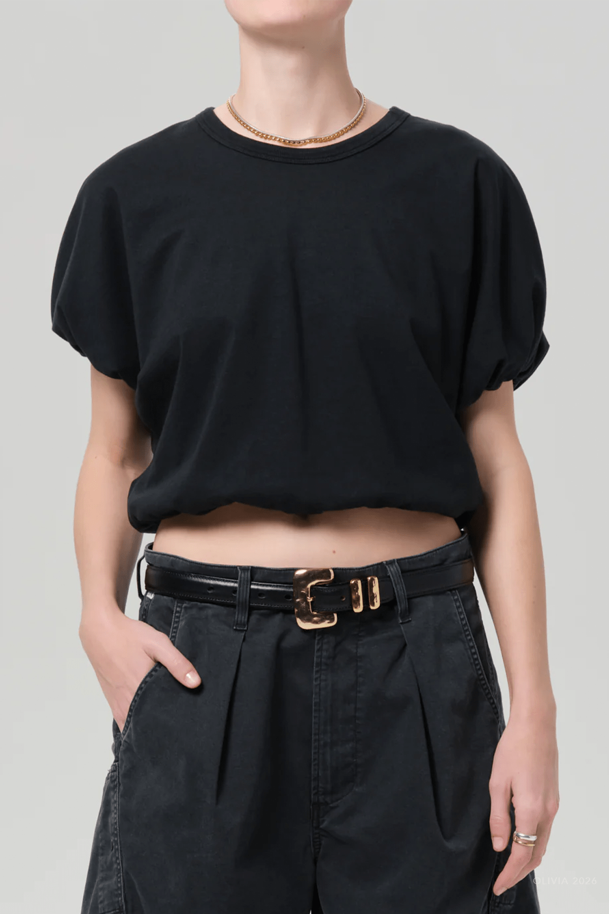 Gia Bubble Tee in Washed Black - shop - olivia.com