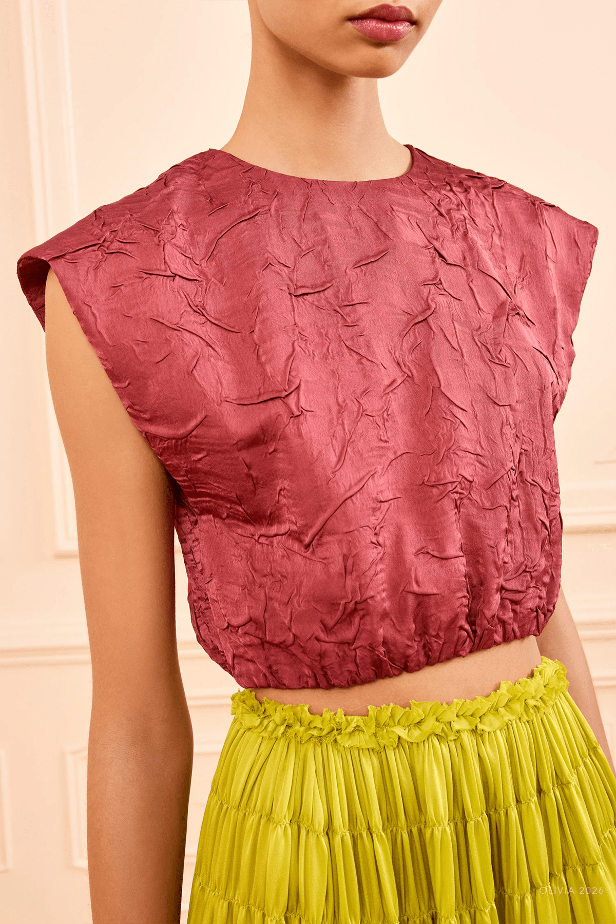 Gisella Satin Crop Top in Fig - shop - olivia.com