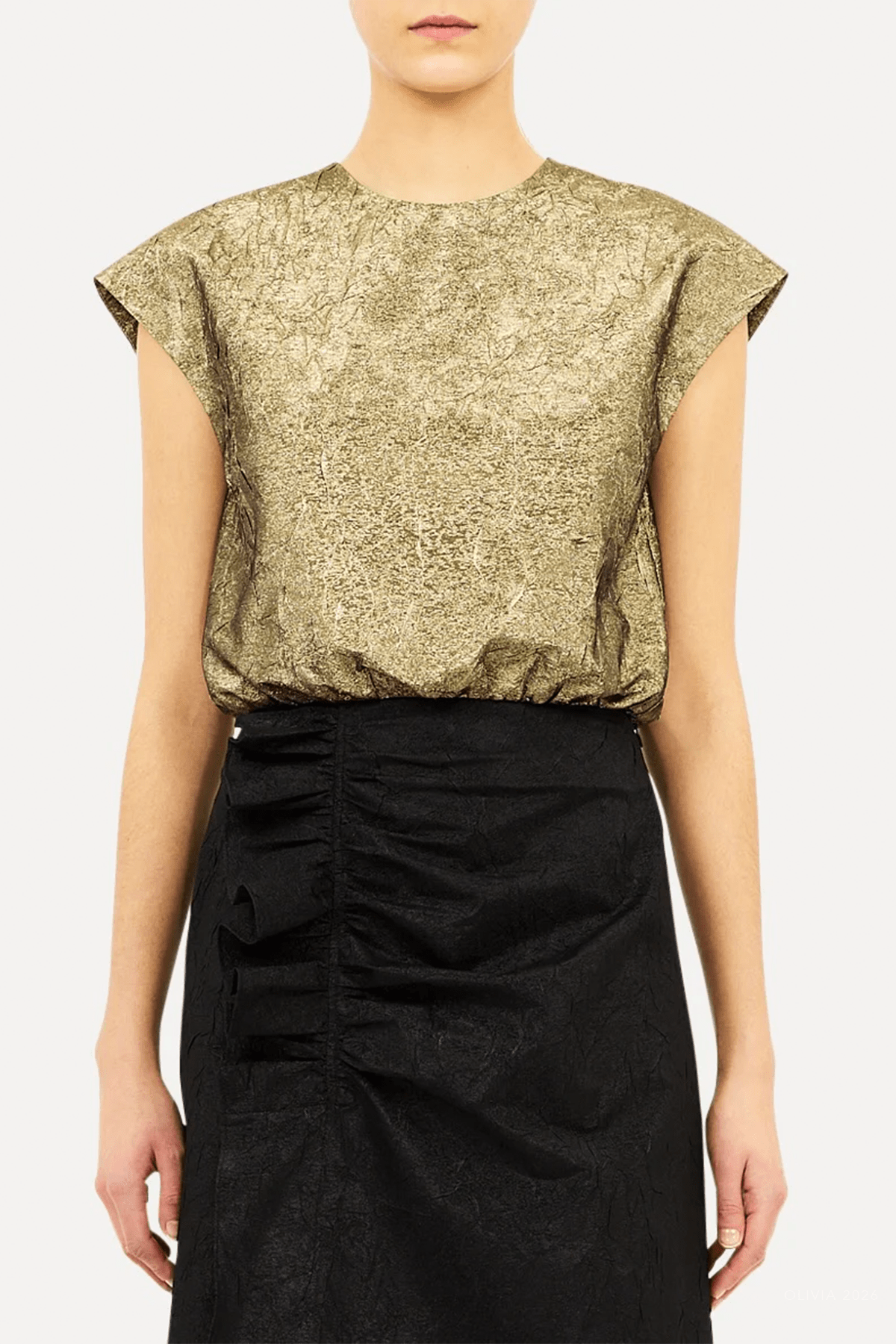 Gisella Taffeta Crop Top in Light Gold - shop - olivia.com