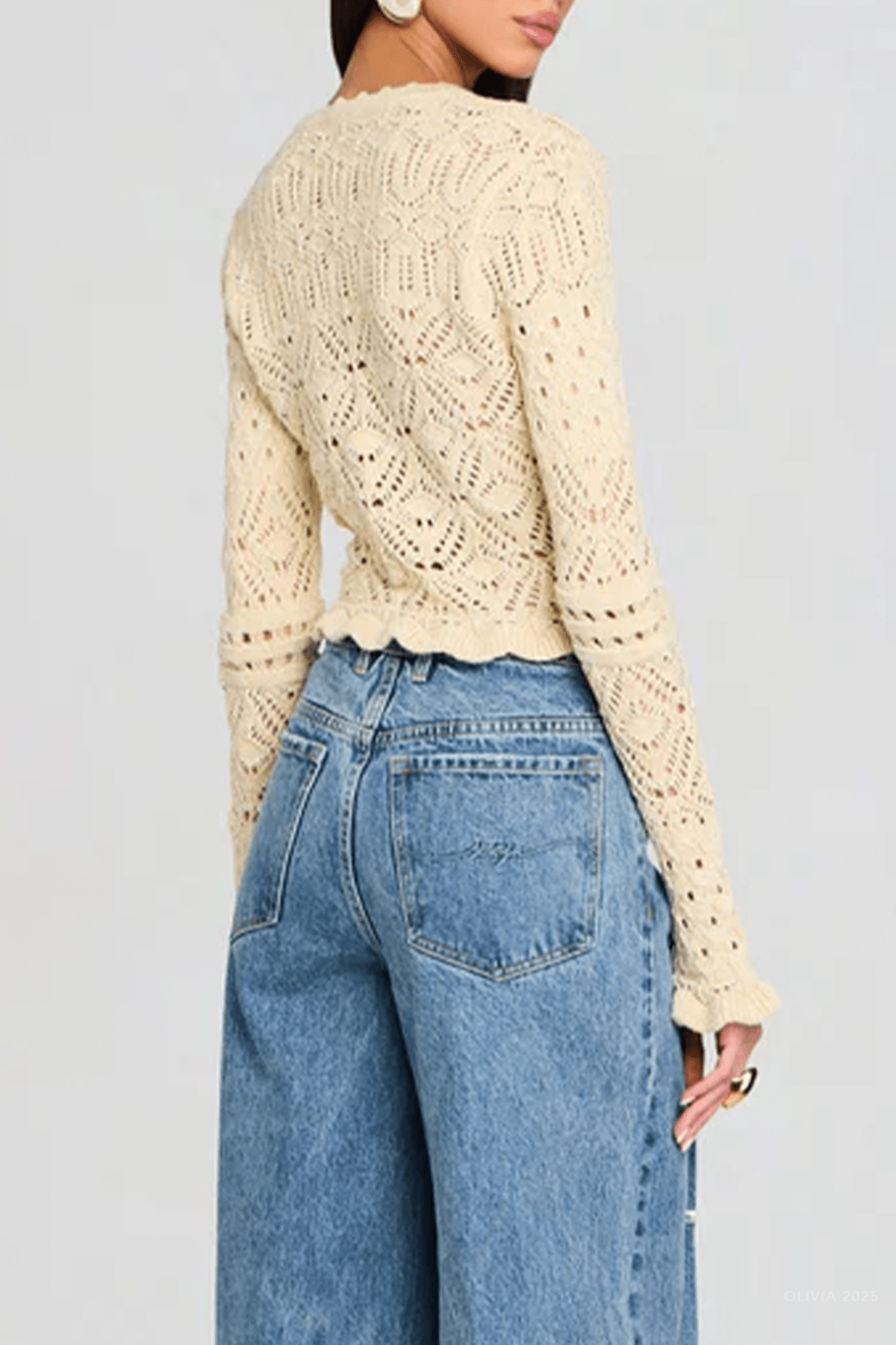Giuliana Crochet Cardigan in Ivory Gold - shop - olivia.com