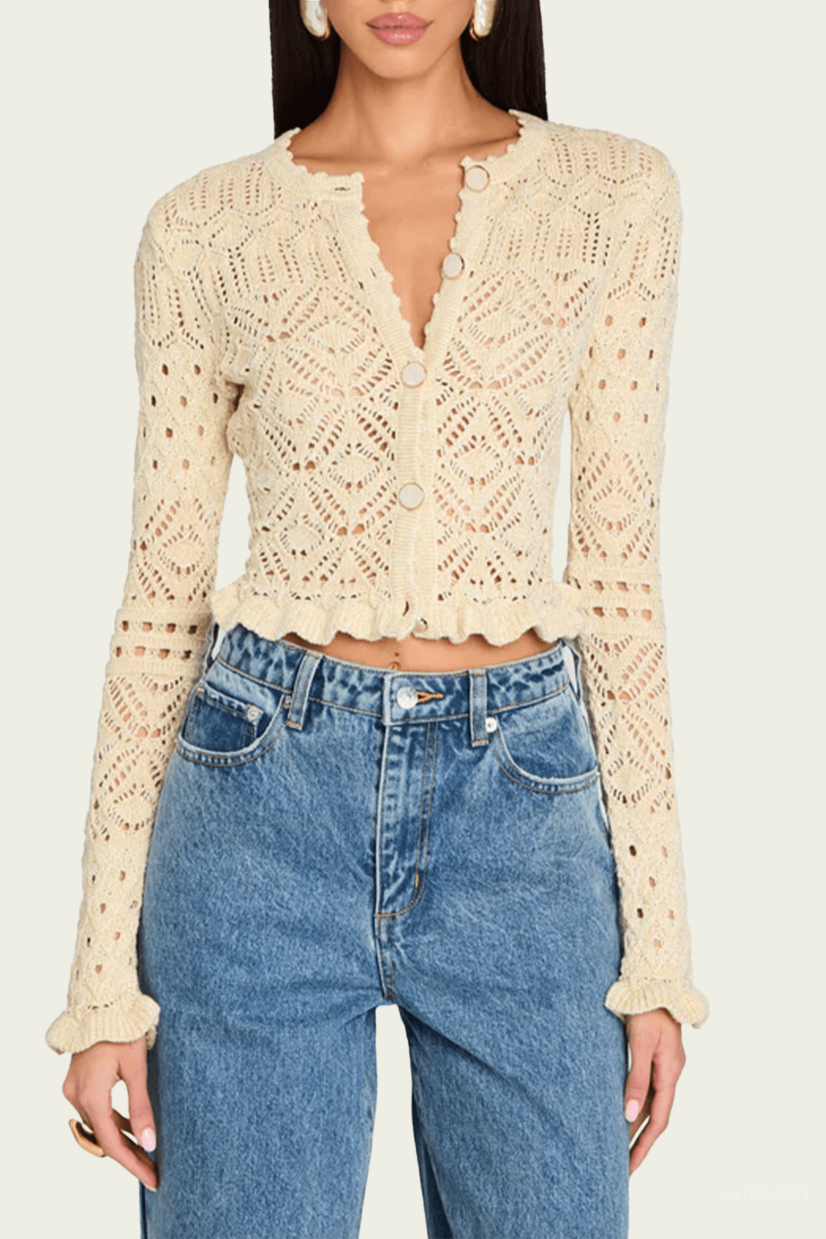 Giuliana Crochet Cardigan in Ivory Gold - shop - olivia.com