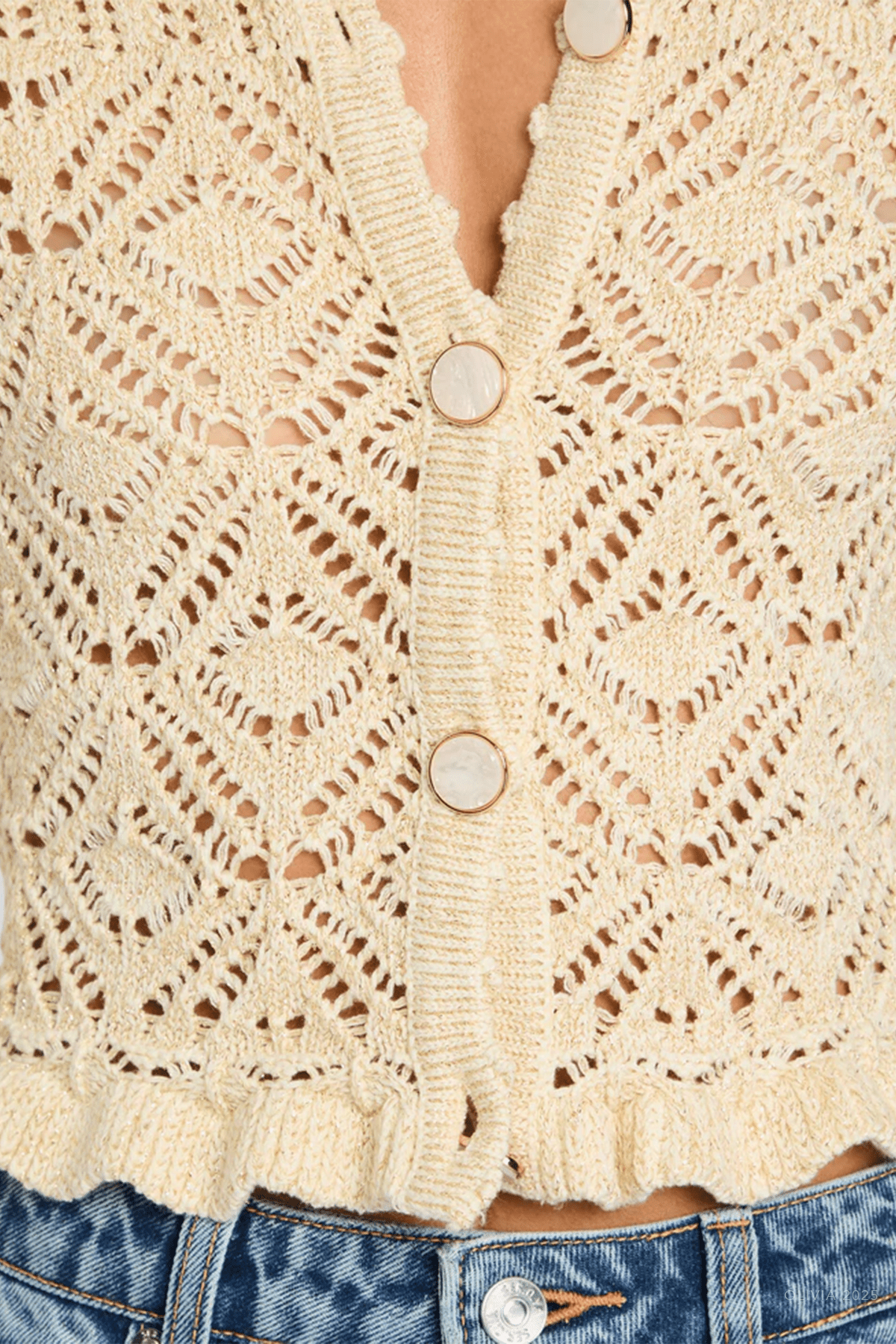 Giuliana Crochet Cardigan in Ivory Gold - shop - olivia.com